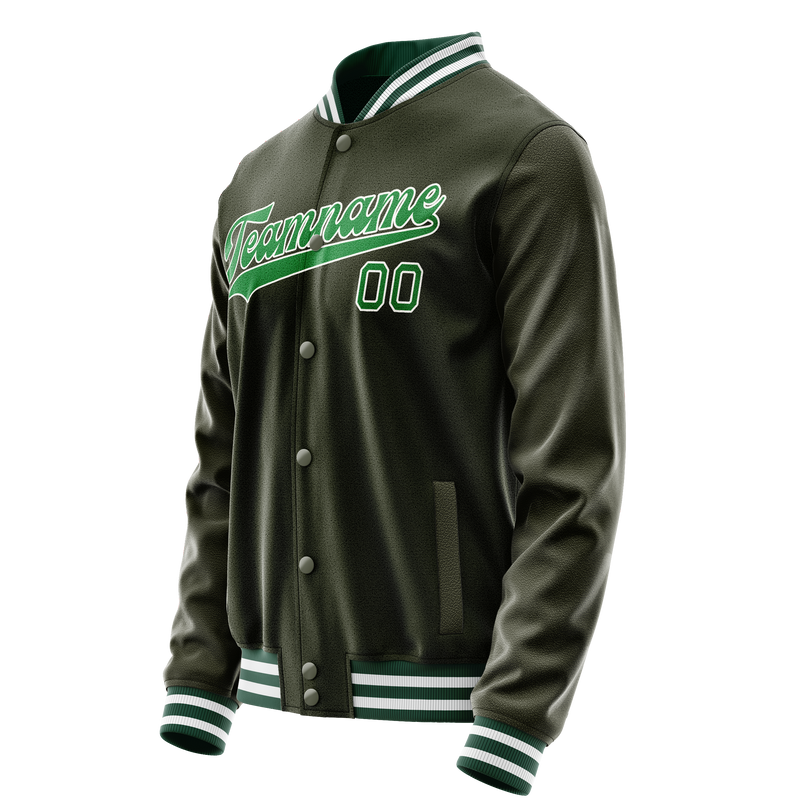 Custom Olive Neon-Green Solid Color Varsity Letterman Jacket JA02240617LH313