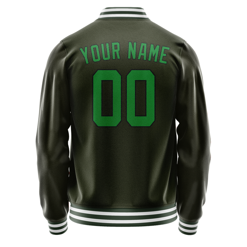 Custom Olive Neon-Green Solid Color Varsity Letterman Jacket JA02240617LH317