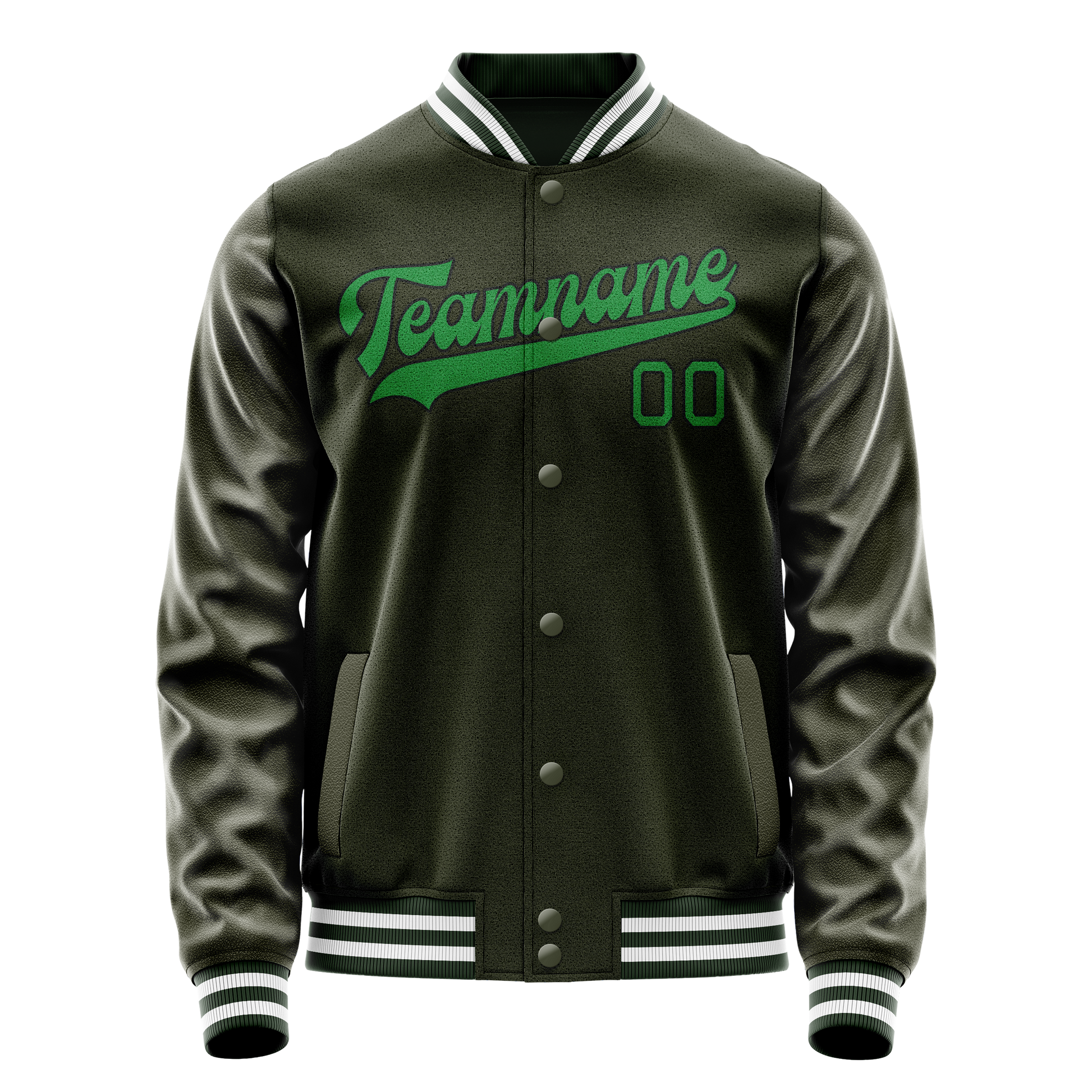 Custom Olive Neon-Green Solid Color Varsity Letterman Jacket JA02240617LH317
