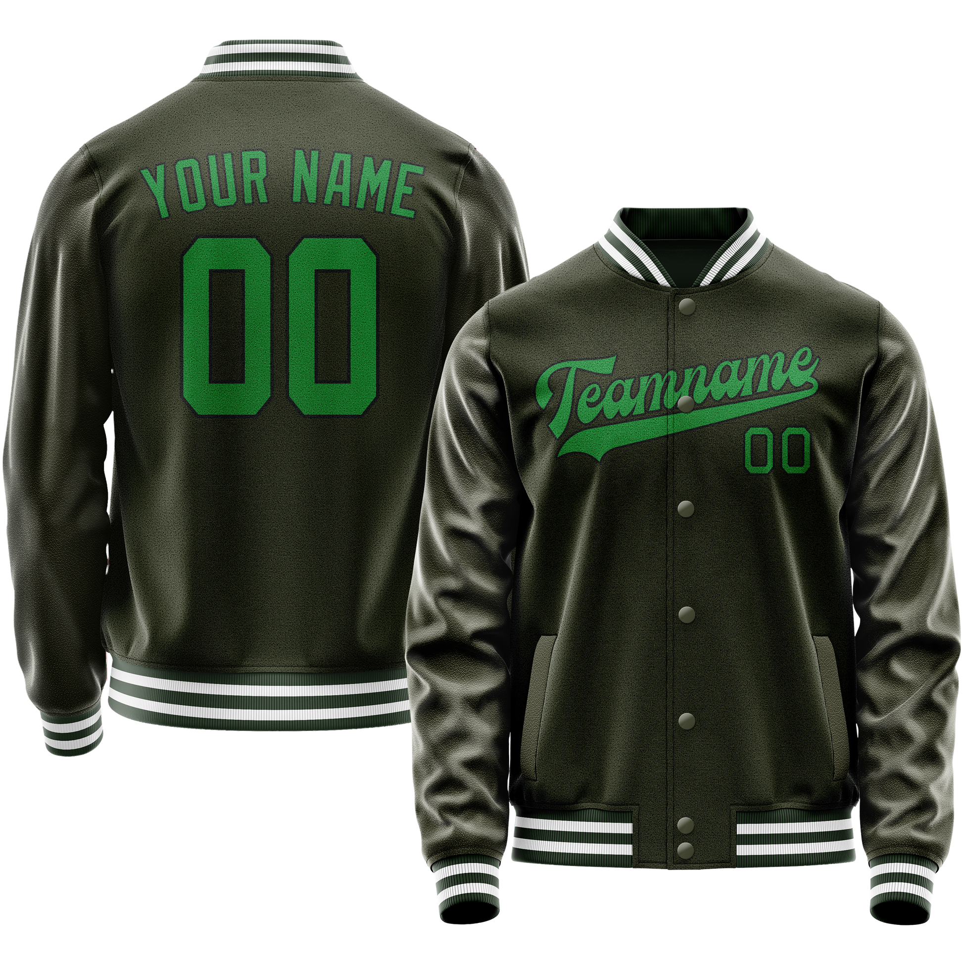 Custom Olive Neon-Green Solid Color Varsity Letterman Jacket JA02240617LH317