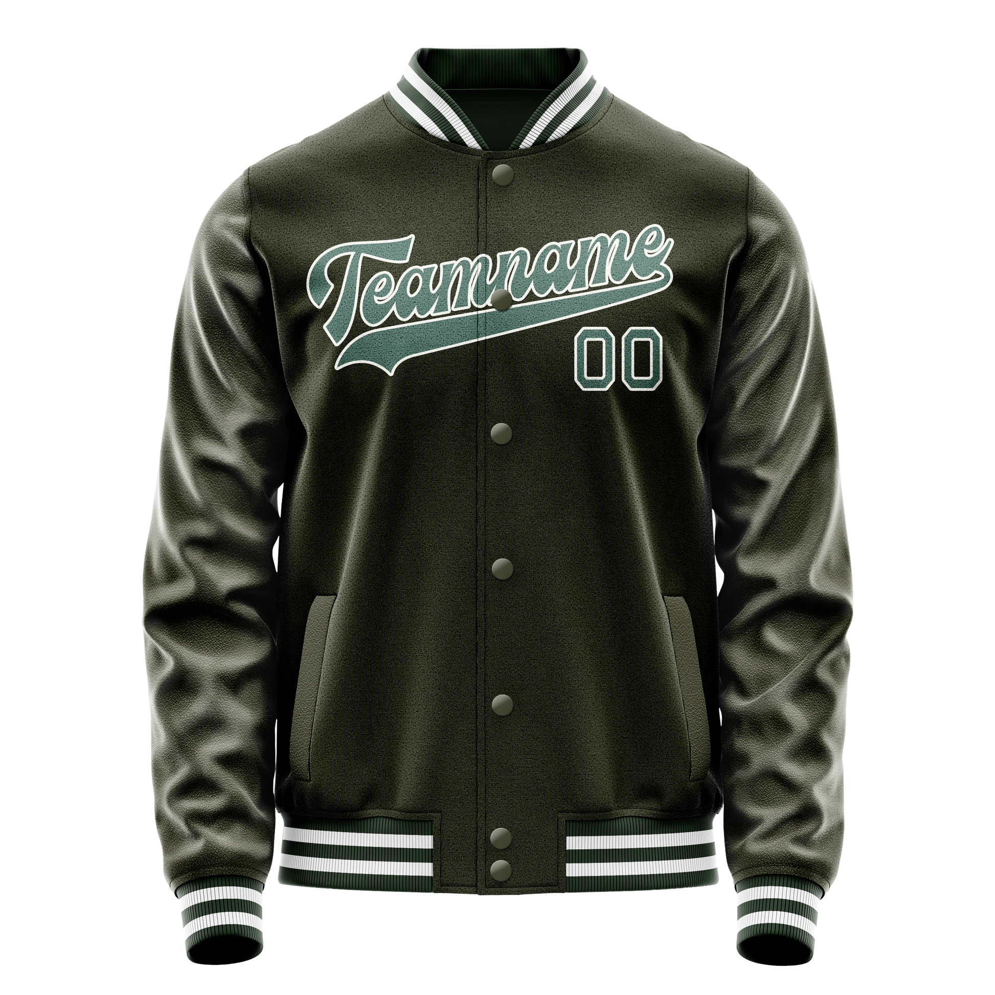 Custom Olive Teal Solid Color Varsity Letterman Jacket JA02240617LH312