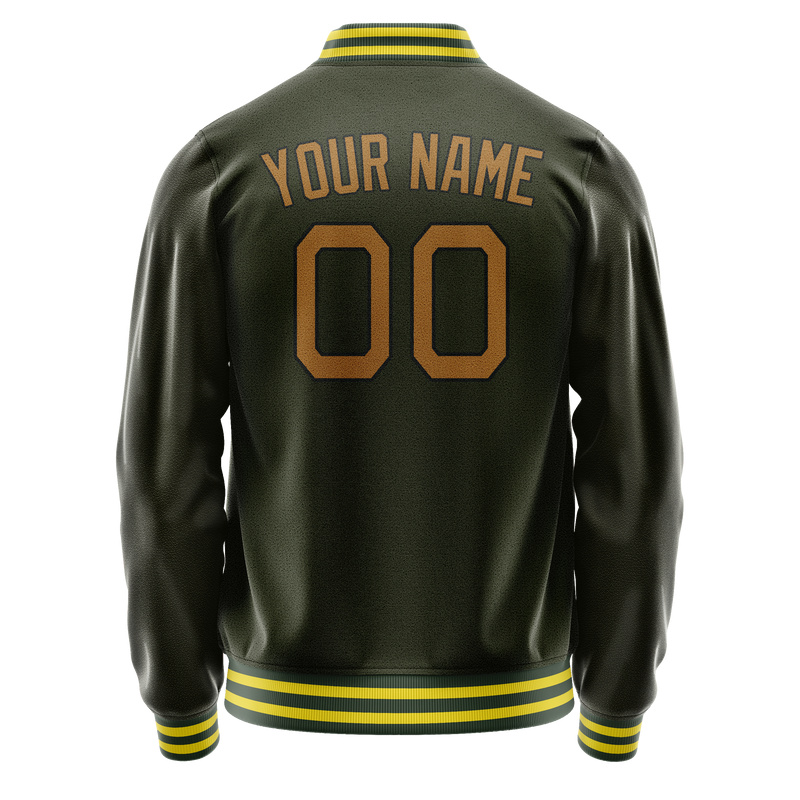 Custom Olive Brown Solid Color Varsity Letterman Jacket JA02240617LH298