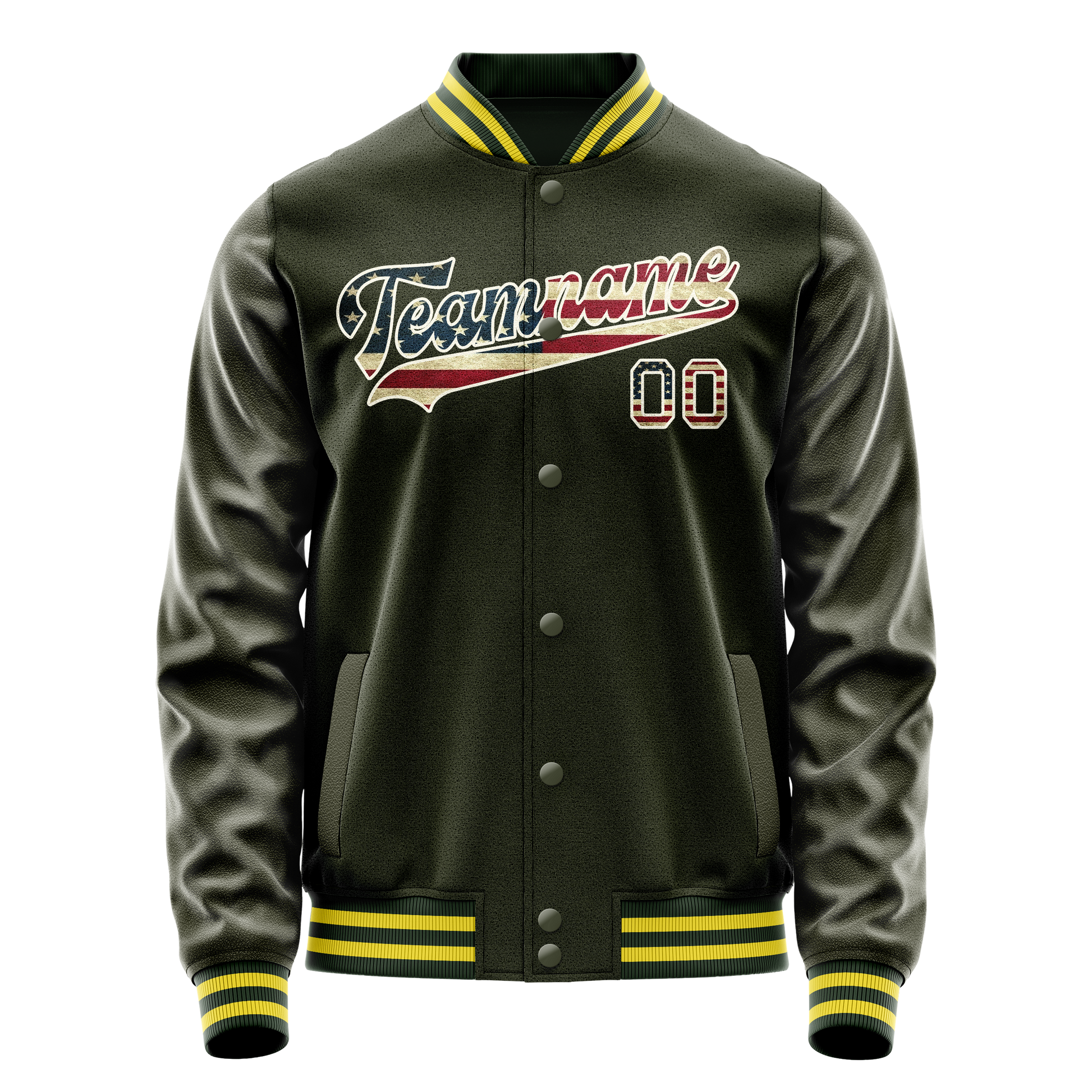 Custom Olive Cream Vintage Usa Flag Varsity Letterman Jacket JA02240617LH326