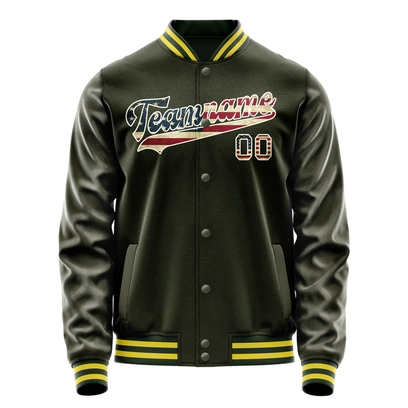 Custom Olive Cream Vintage Usa Flag Varsity Letterman Jacket JA02240617LH326