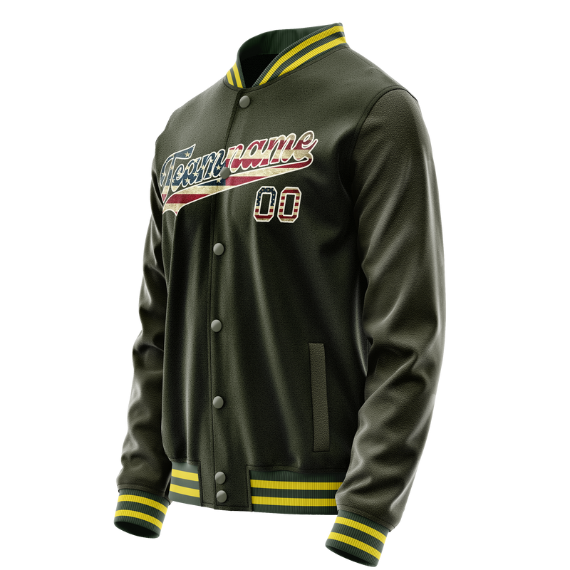 Custom Olive Cream Vintage Usa Flag Varsity Letterman Jacket JA02240617LH326