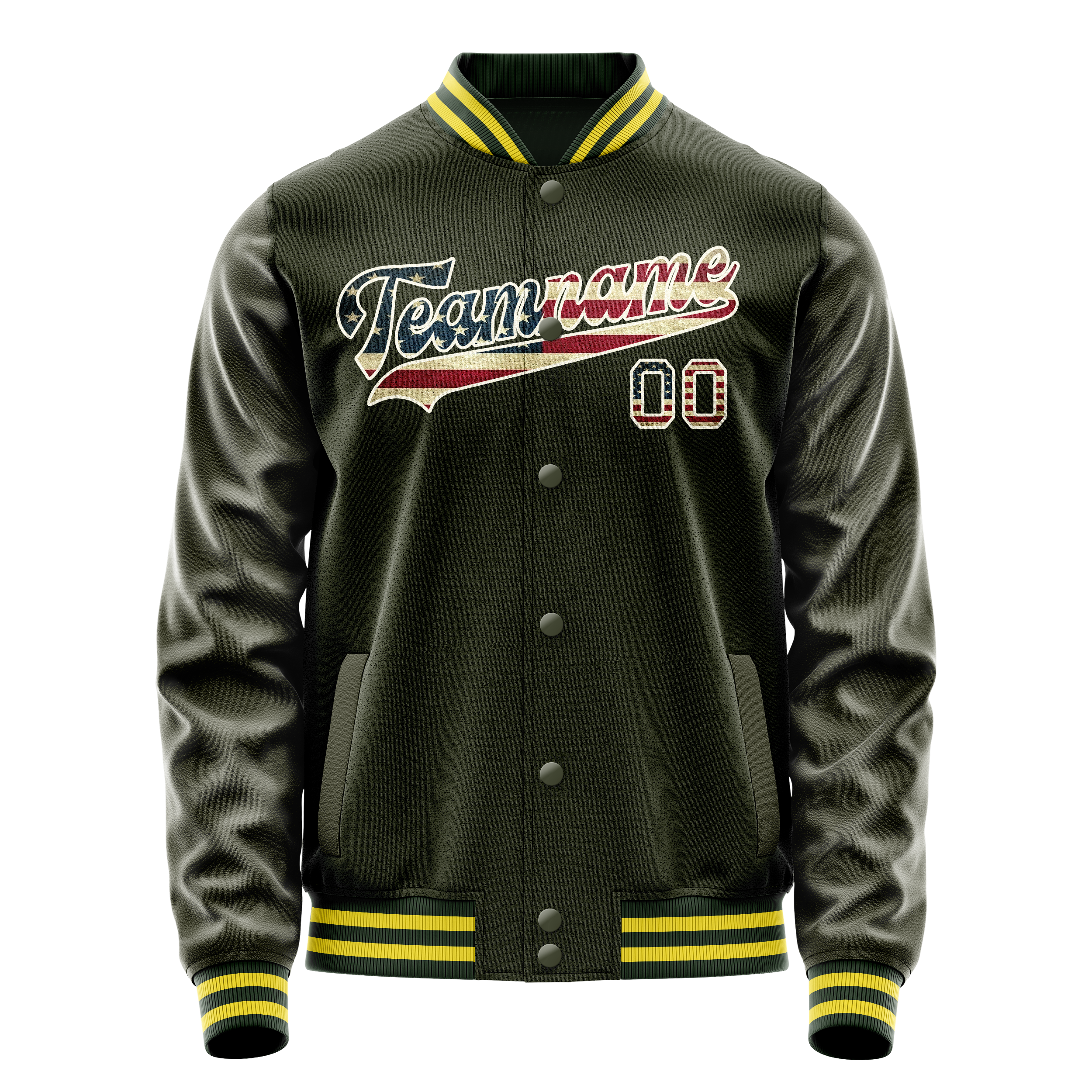 Custom Olive Cream Vintage Usa Flag Varsity Letterman Jacket JA02240617LH323