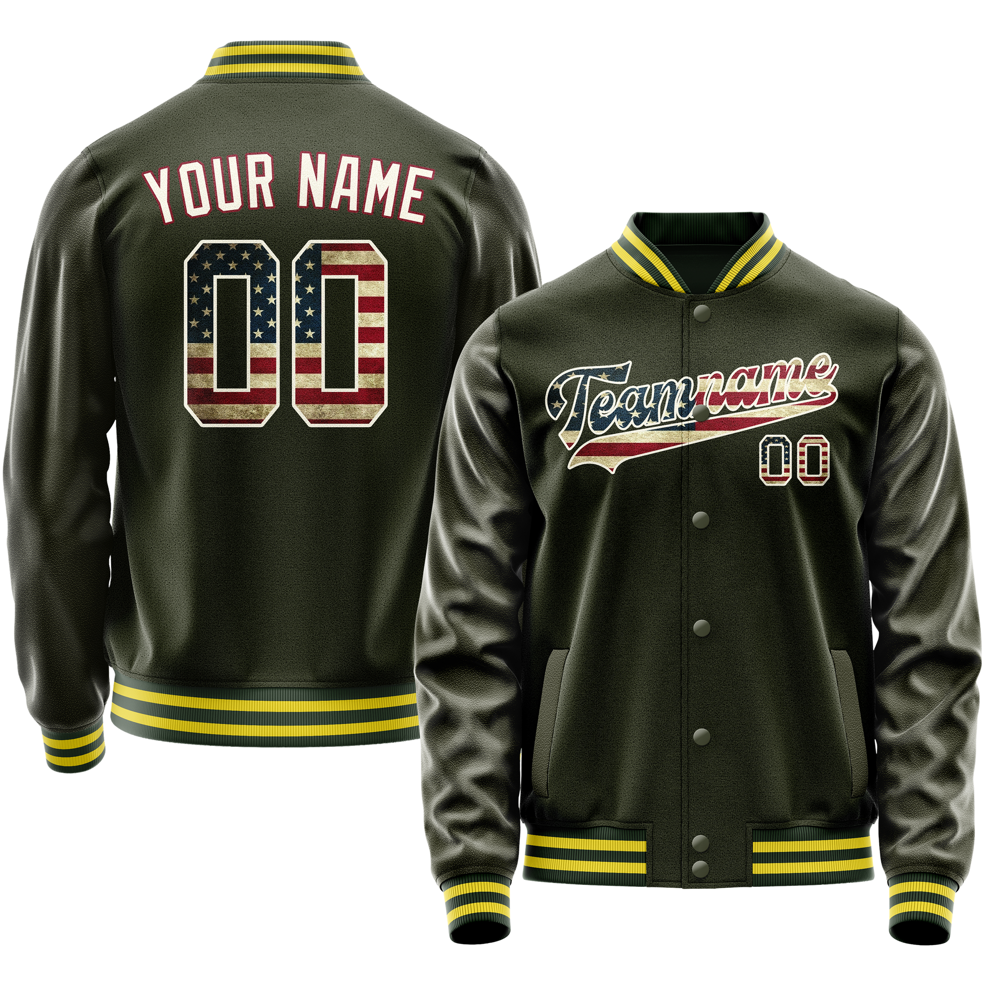 Custom Olive Cream Vintage Usa Flag Varsity Letterman Jacket JA02240617LH323