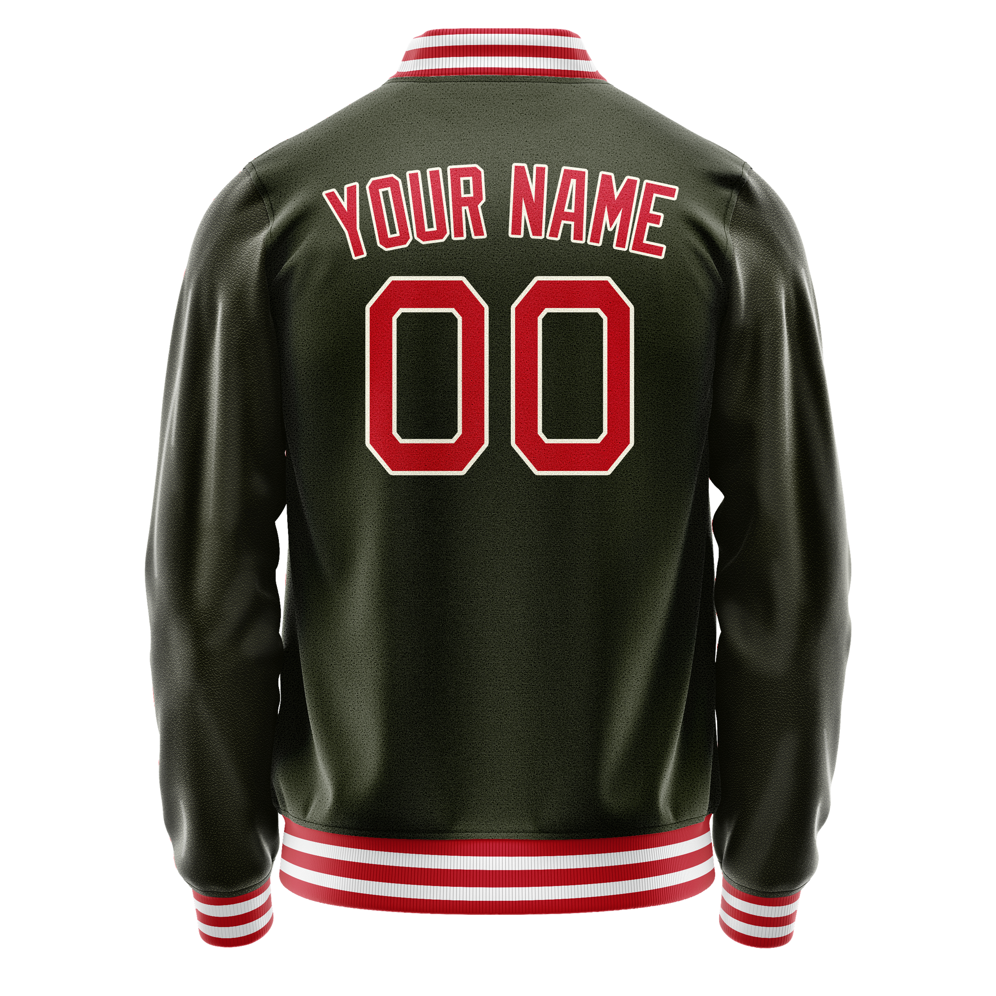 Custom Olive Red Solid Color Varsity Letterman Jacket JA02240617LH301