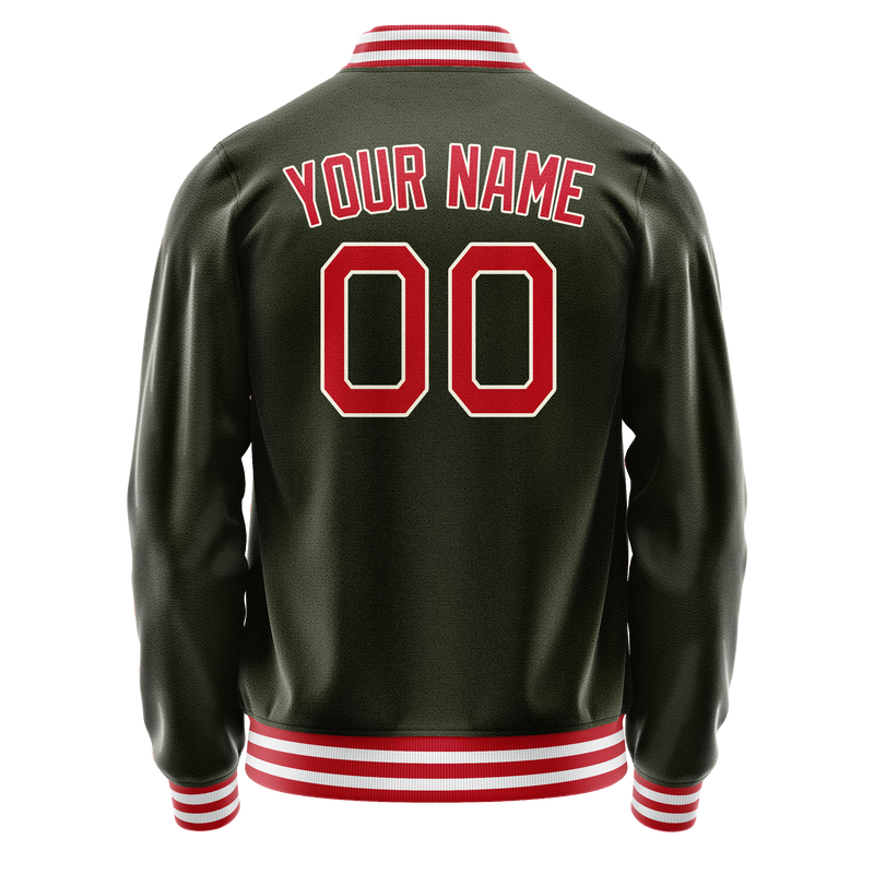 Custom Olive Red Solid Color Varsity Letterman Jacket JA02240617LH301
