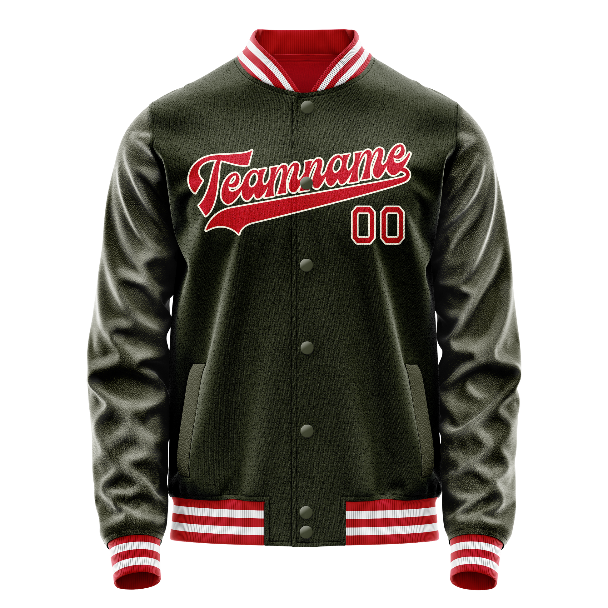 Custom Olive Red Solid Color Varsity Letterman Jacket JA02240617LH301