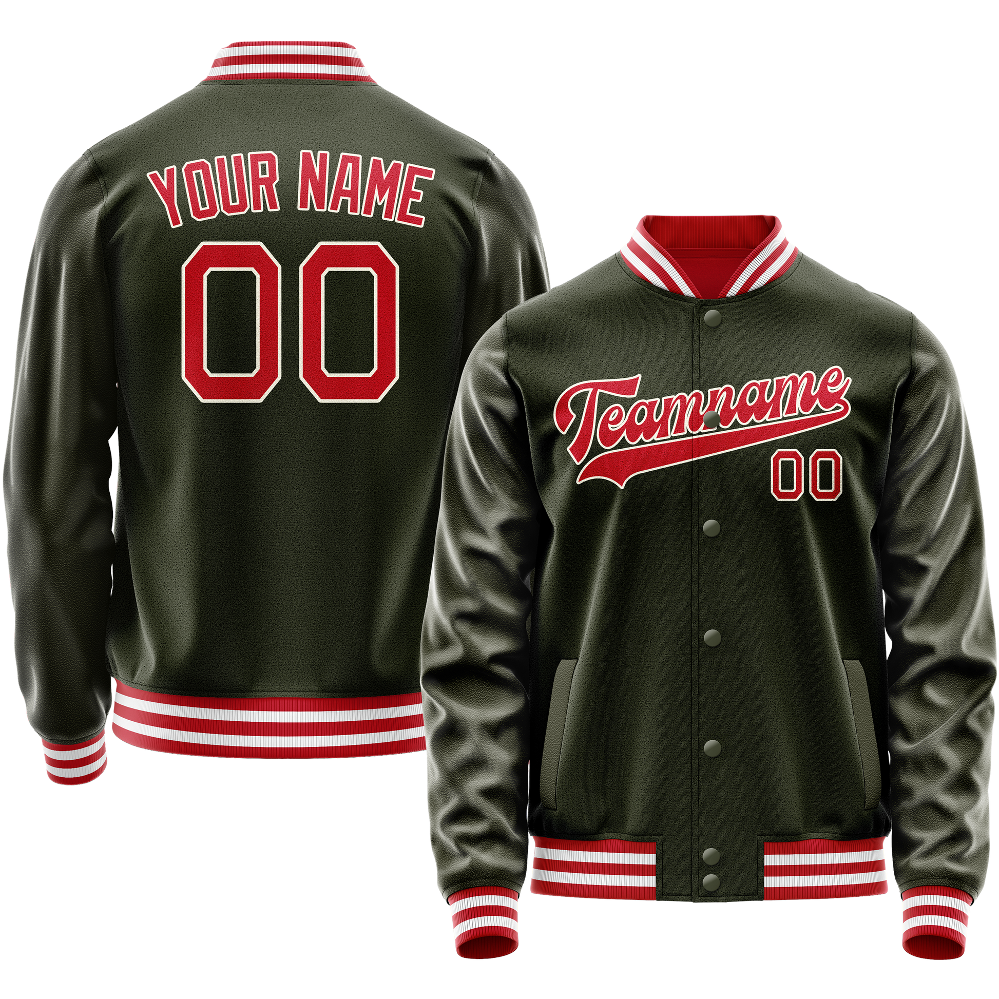 Custom Olive Red Solid Color Varsity Letterman Jacket JA02240617LH301