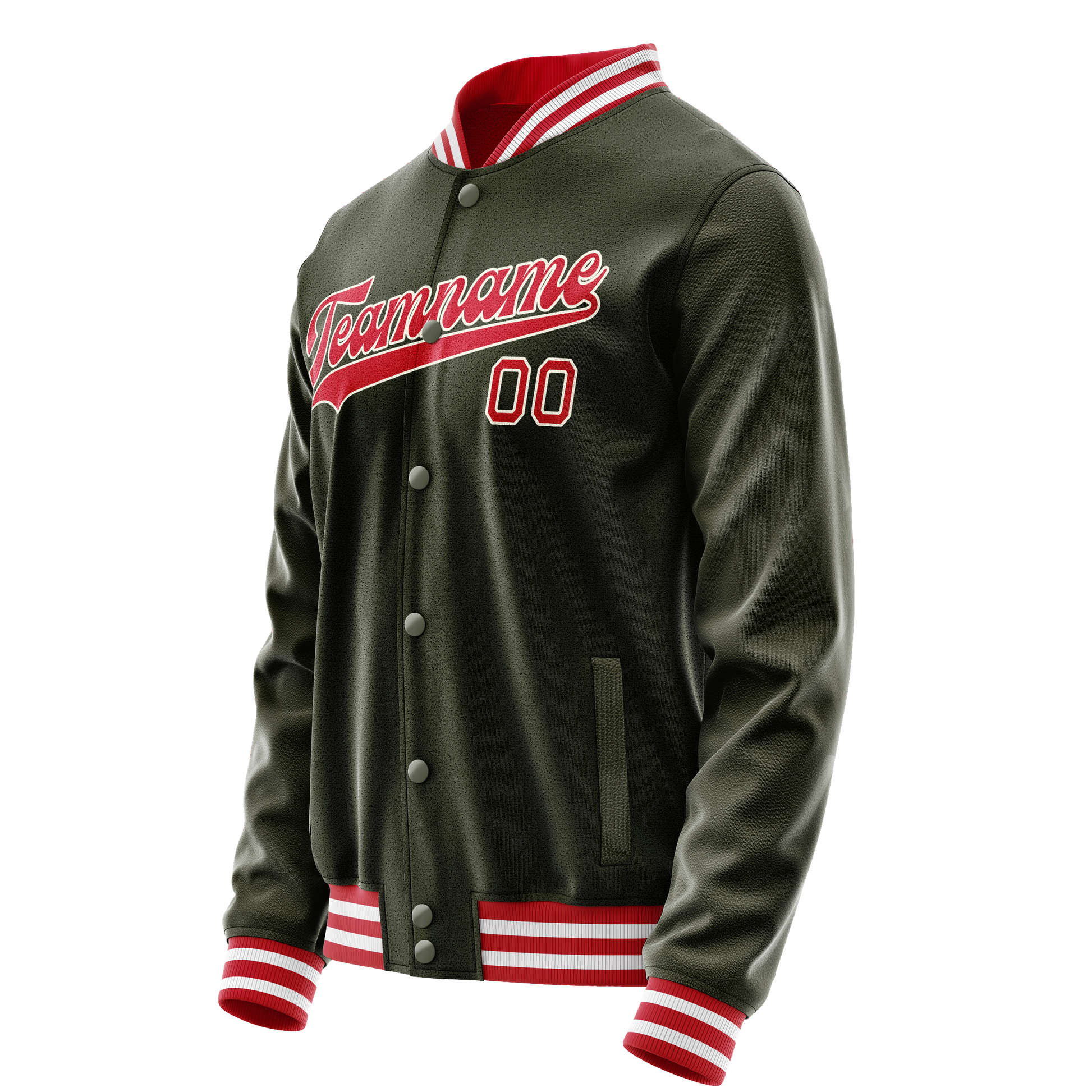 Custom Olive Red Solid Color Varsity Letterman Jacket JA02240617LH301