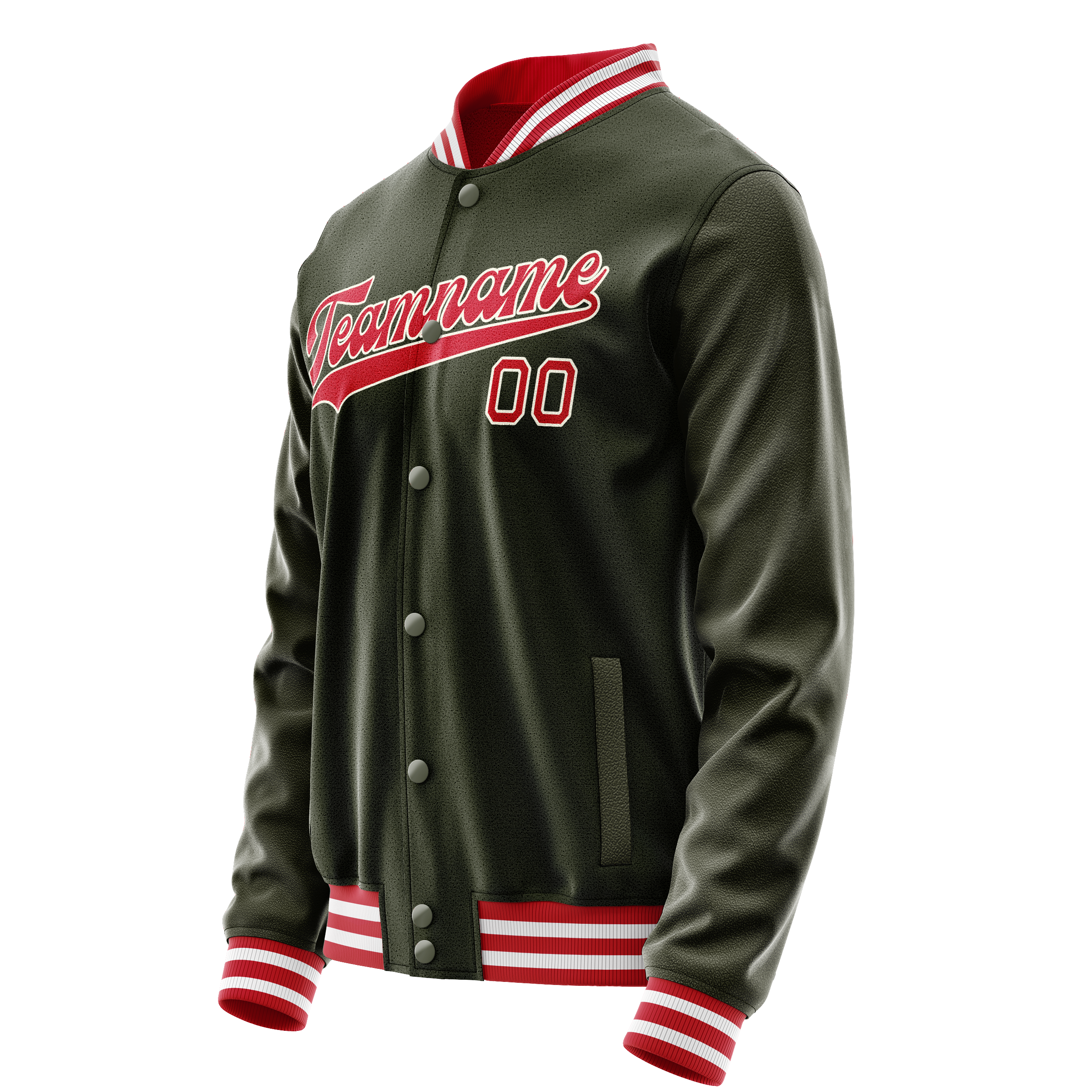 Custom Olive Red Solid Color Varsity Letterman Jacket JA02240617LH301