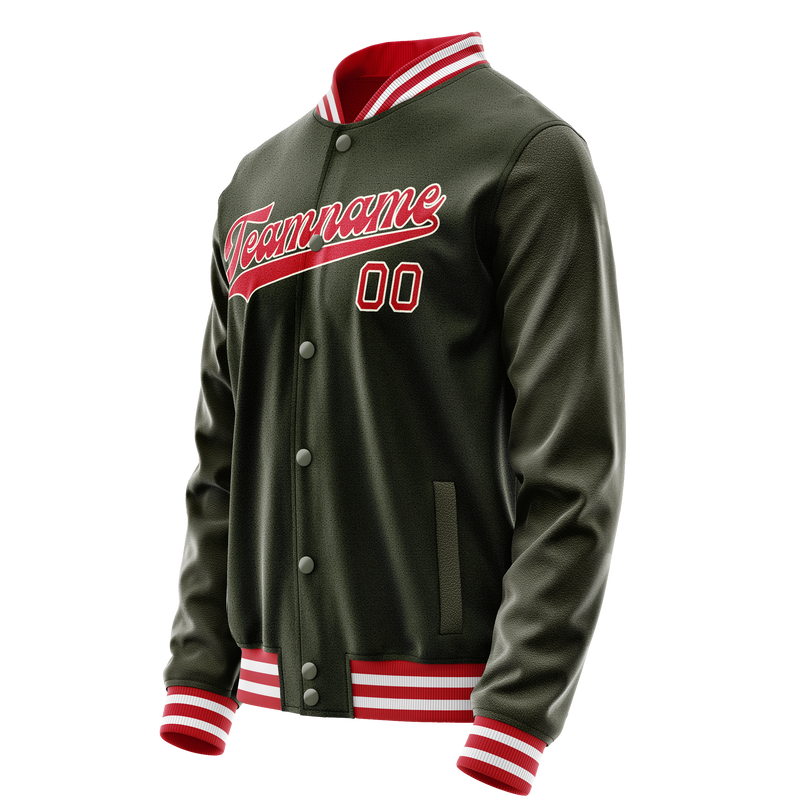 Custom Olive Red Solid Color Varsity Letterman Jacket JA02240617LH301