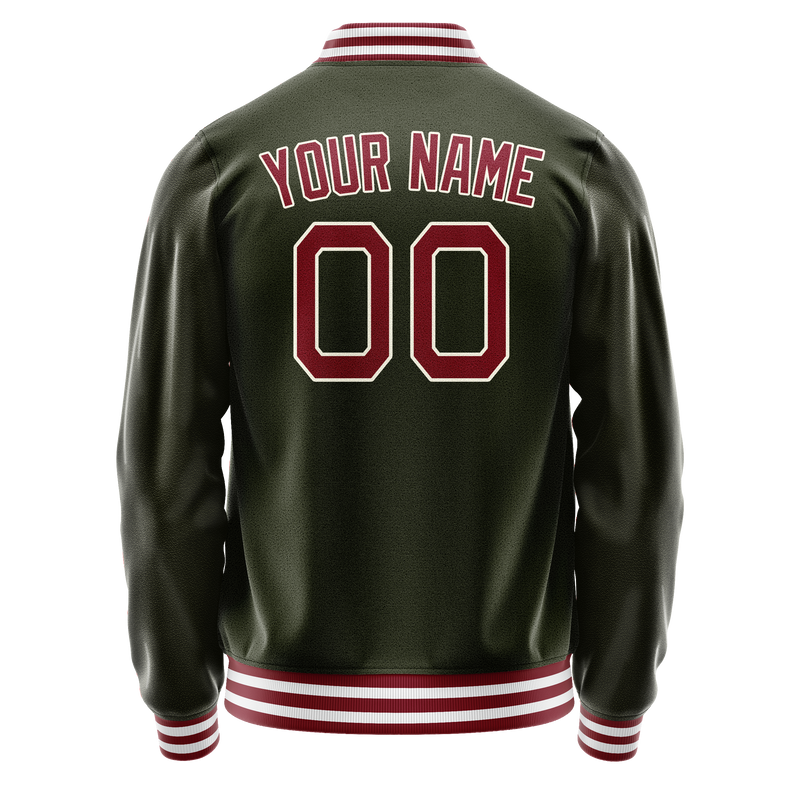 Custom Olive Red Solid Color Varsity Letterman Jacket JA02240617LH303