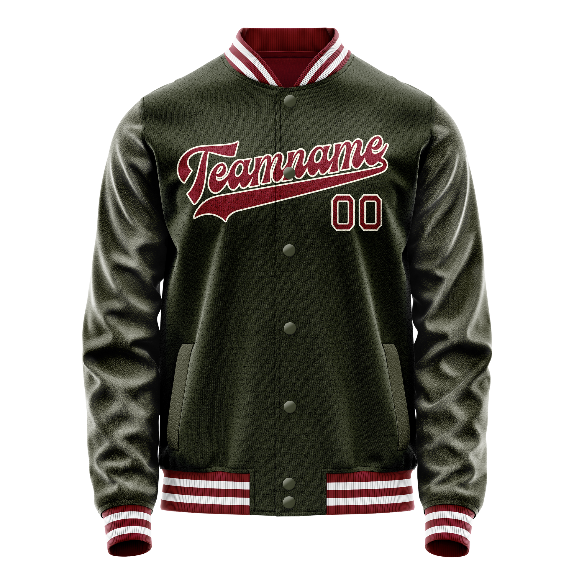 Custom Olive Red Solid Color Varsity Letterman Jacket JA02240617LH303