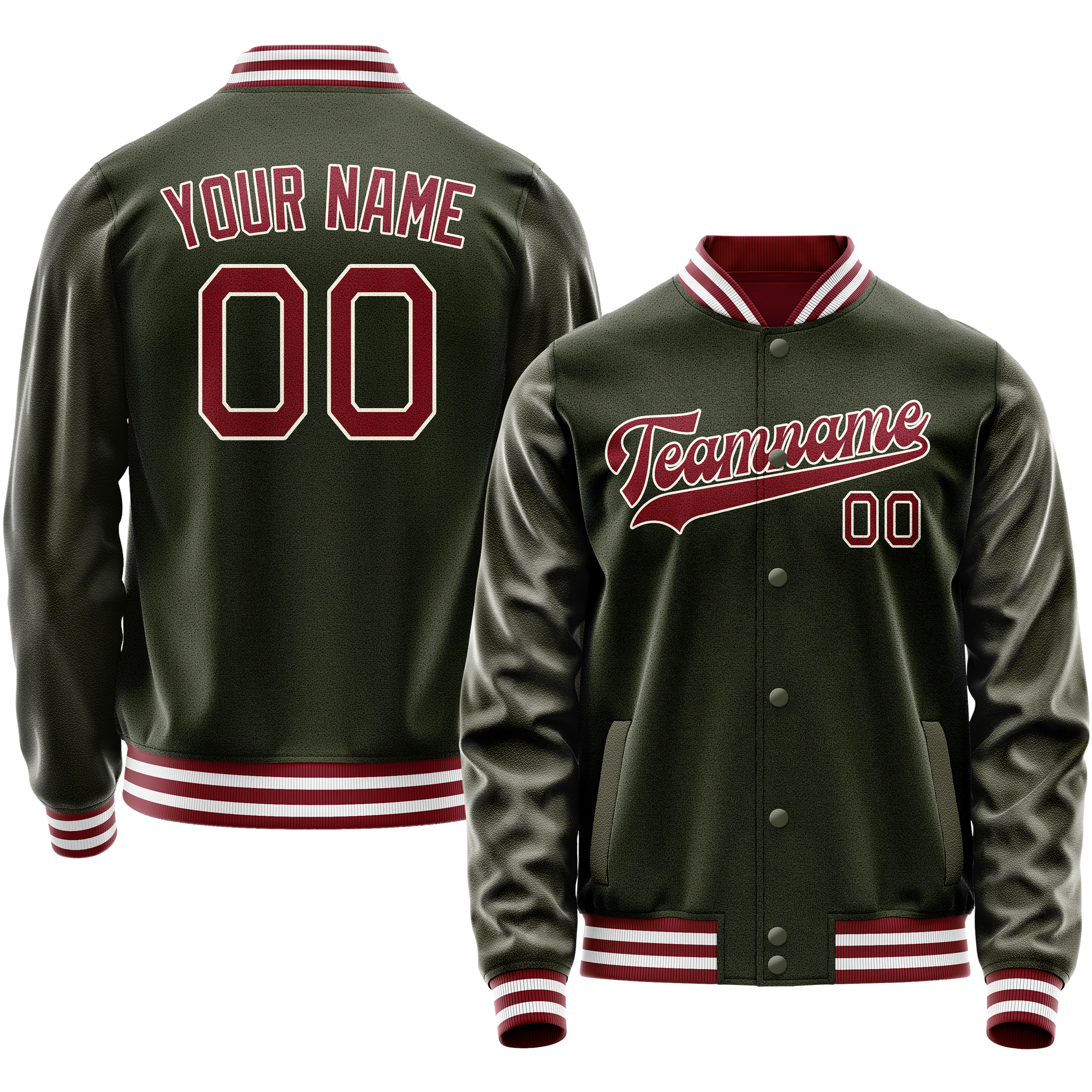 Custom Olive Red Solid Color Varsity Letterman Jacket JA02240617LH303