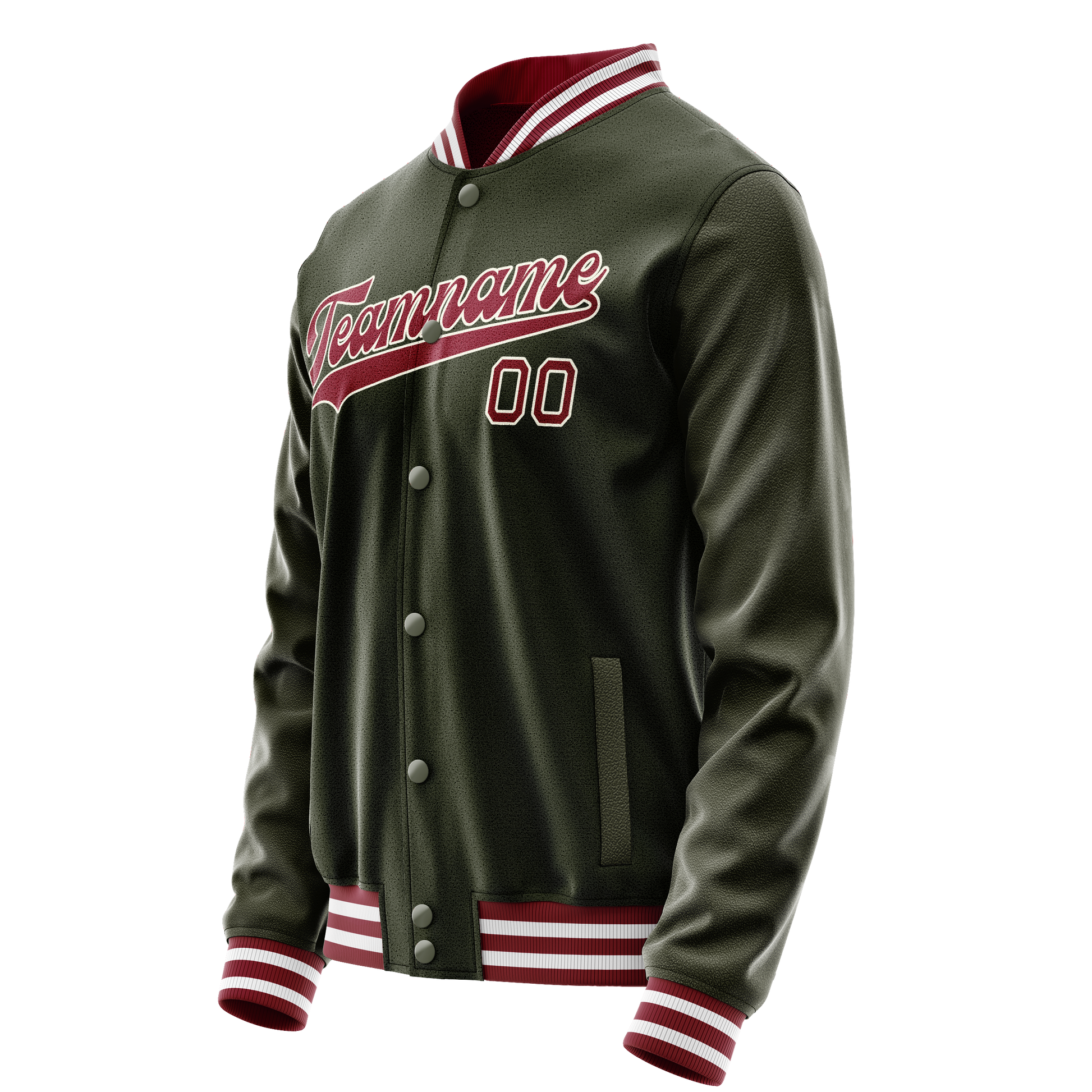 Custom Olive Red Solid Color Varsity Letterman Jacket JA02240617LH303