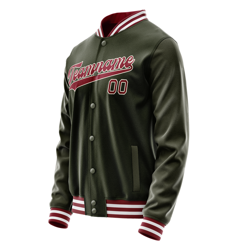 Custom Olive Red Solid Color Varsity Letterman Jacket JA02240617LH303