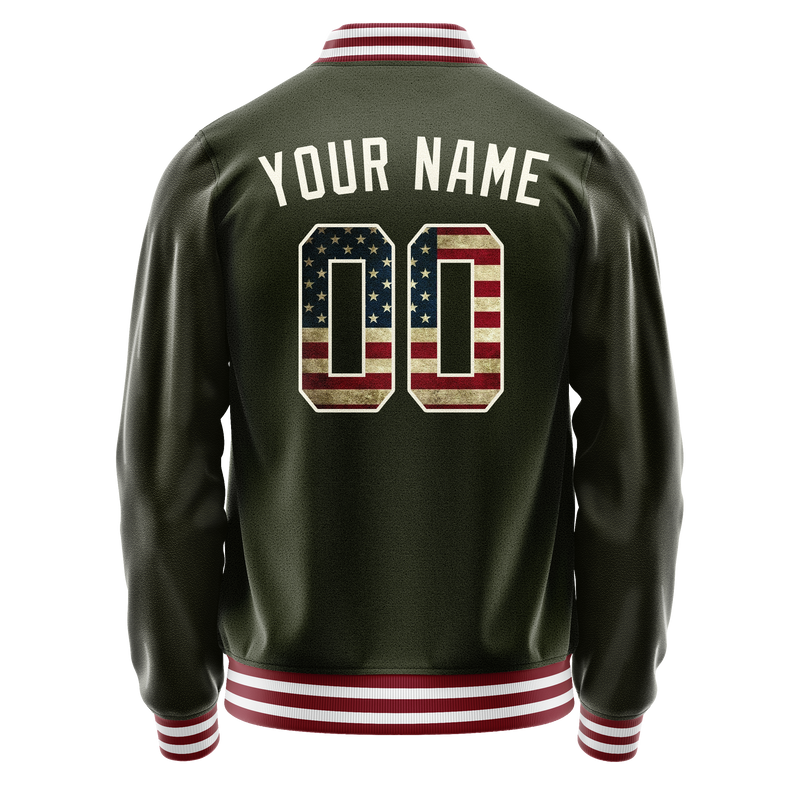 Custom Olive Cream Vintage Usa Flag Varsity Letterman Jacket JA02240617LH304