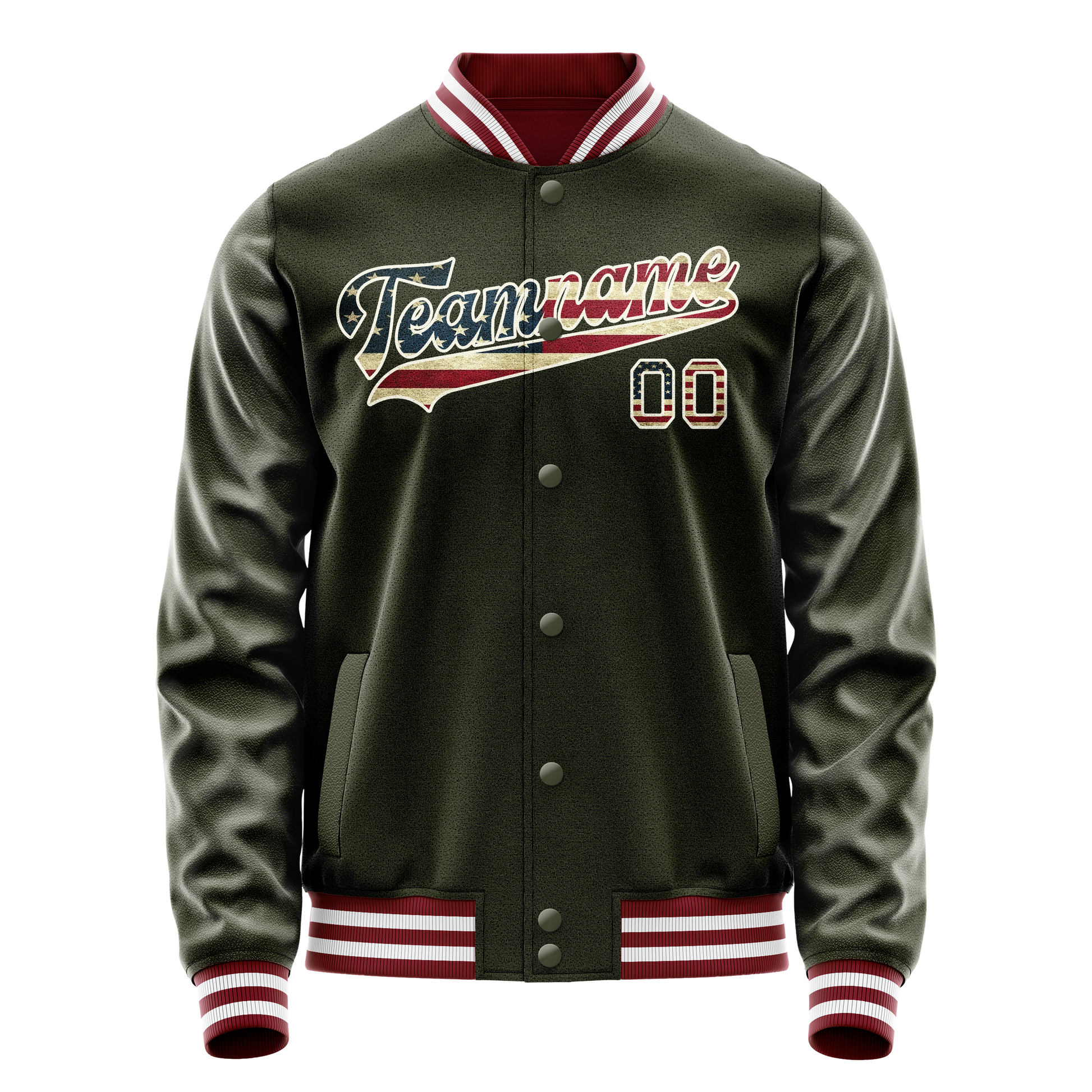 Custom Olive Cream Vintage Usa Flag Varsity Letterman Jacket JA02240617LH304