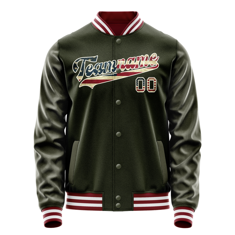 Custom Olive Cream Vintage Usa Flag Varsity Letterman Jacket JA02240617LH304