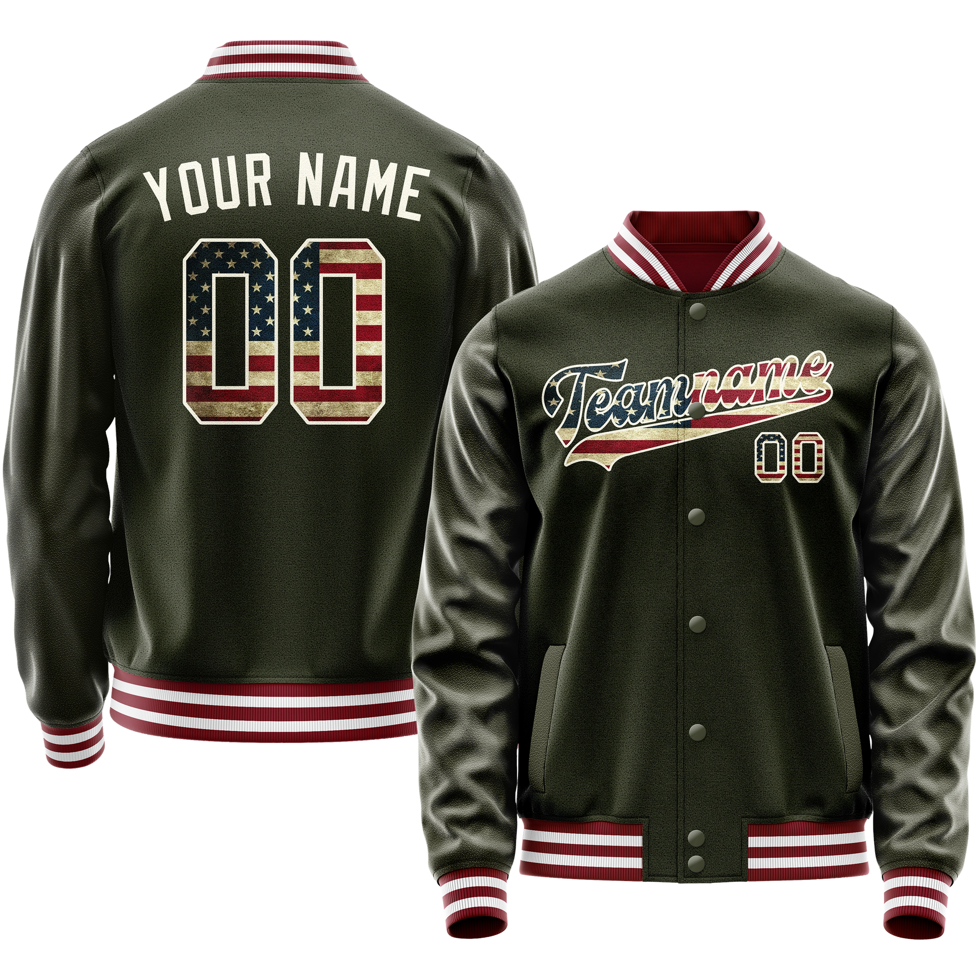 Custom Olive Cream Vintage Usa Flag Varsity Letterman Jacket JA02240617LH304