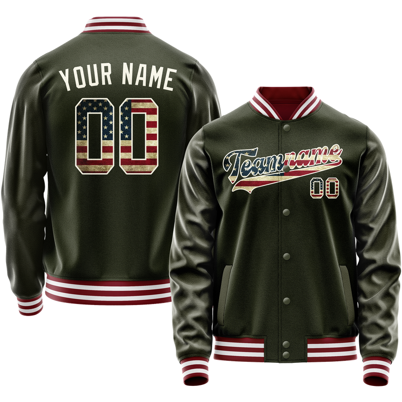 Custom Olive Cream Vintage Usa Flag Varsity Letterman Jacket JA02240617LH304