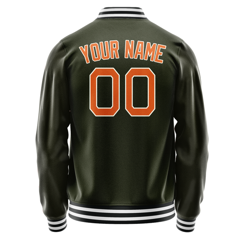 Custom Olive Orange Solid Color Varsity Letterman Jacket JA02240617LH302