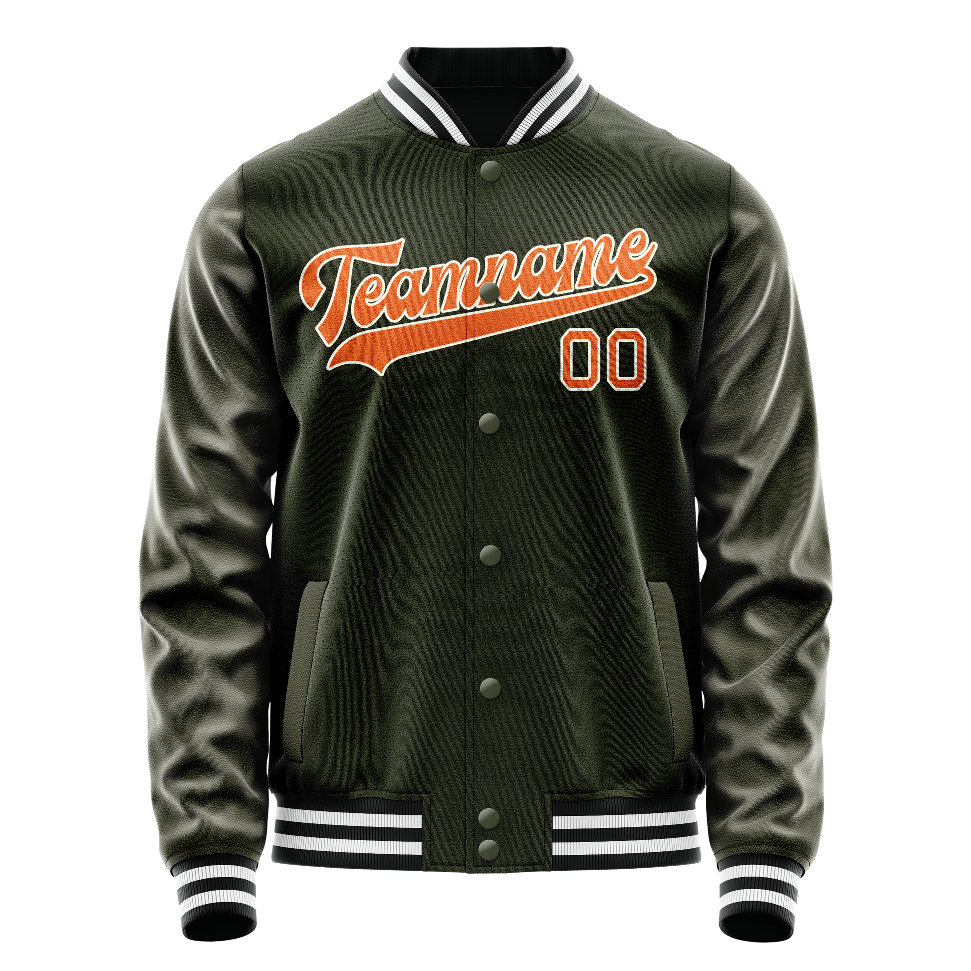 Custom Olive Orange Solid Color Varsity Letterman Jacket JA02240617LH302