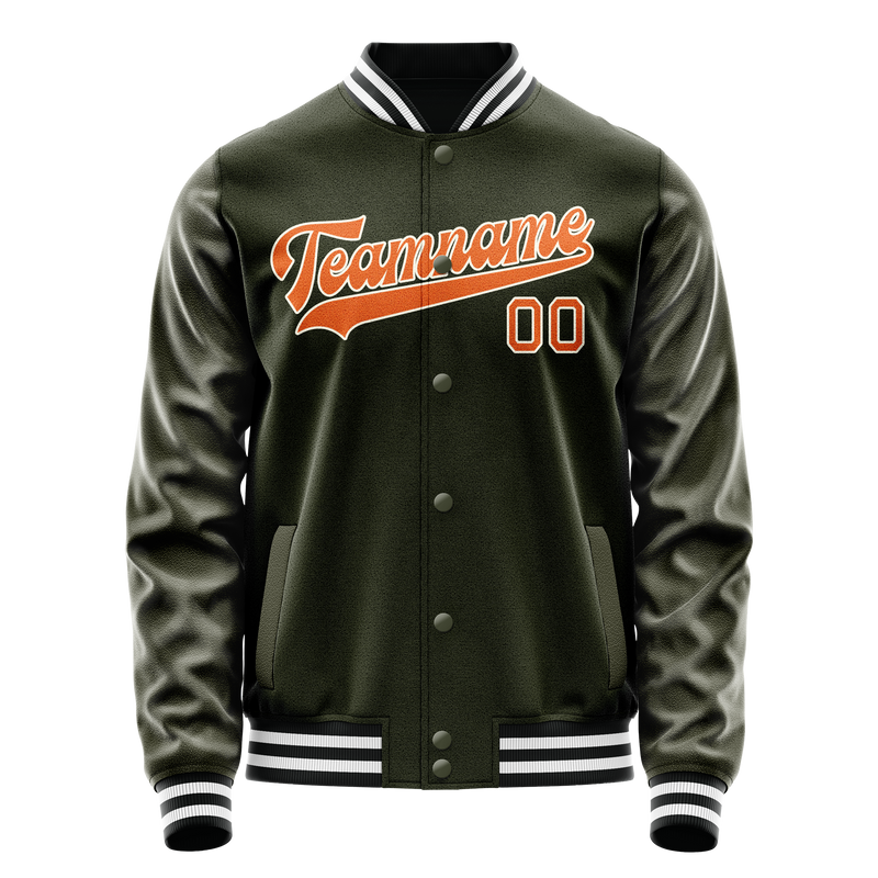 Custom Olive Orange Solid Color Varsity Letterman Jacket JA02240617LH302