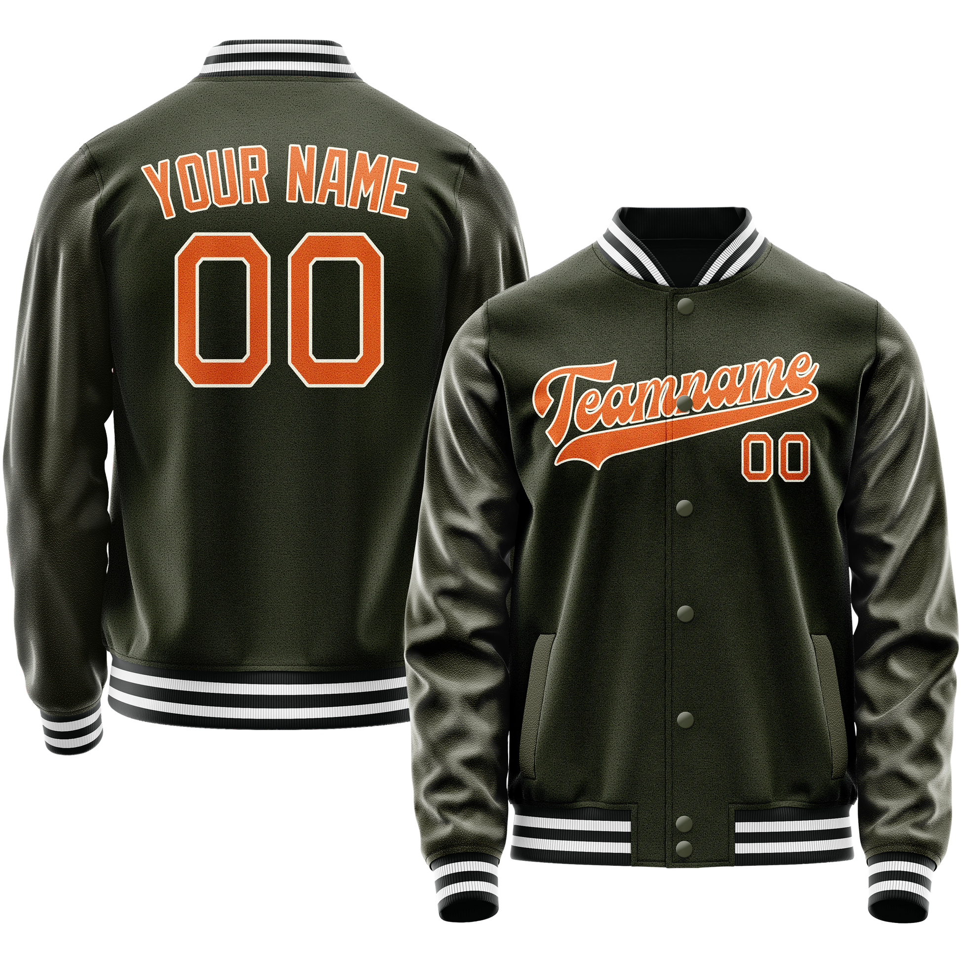 Custom Olive Orange Solid Color Varsity Letterman Jacket JA02240617LH302