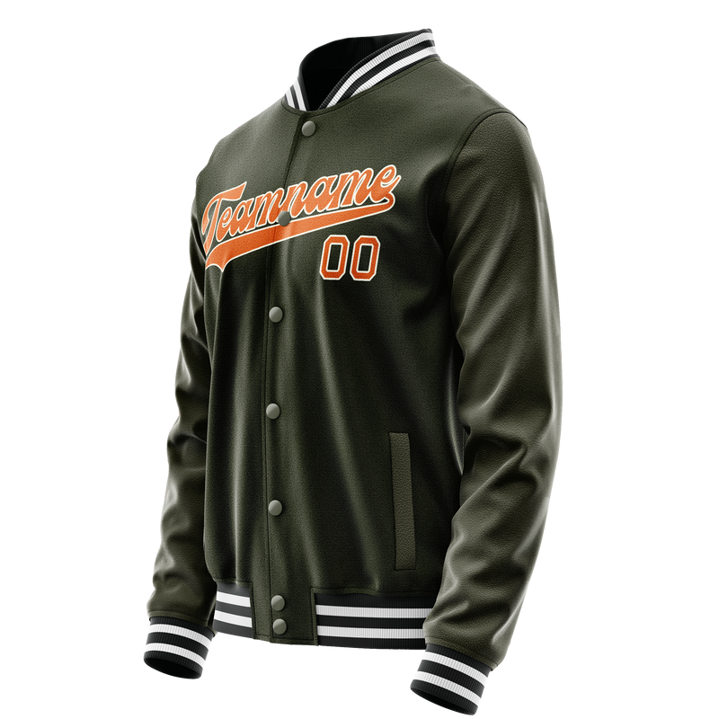 Custom Olive Orange Solid Color Varsity Letterman Jacket JA02240617LH302