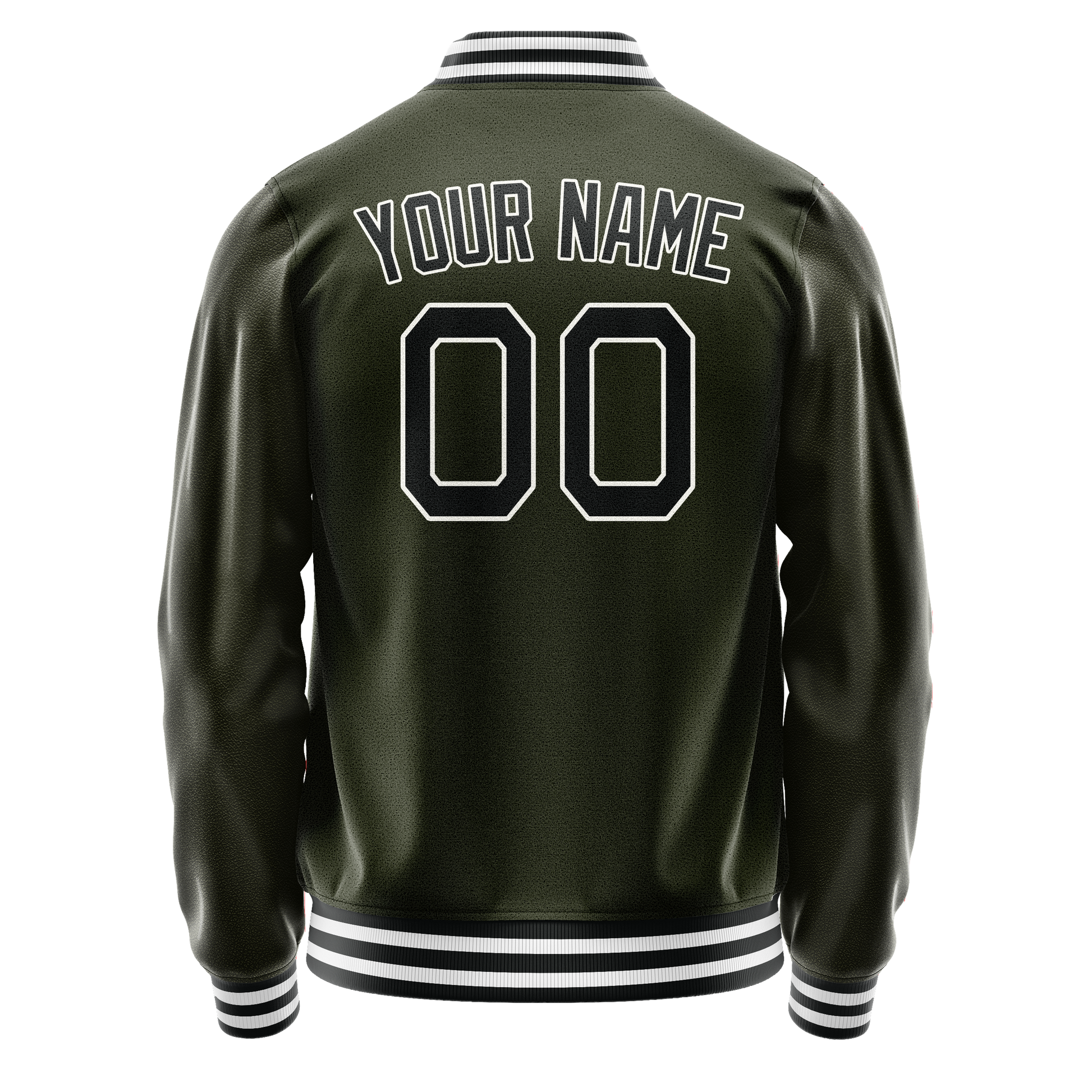 Custom Olive Black Solid Color Varsity Letterman Jacket JA02240617LH321