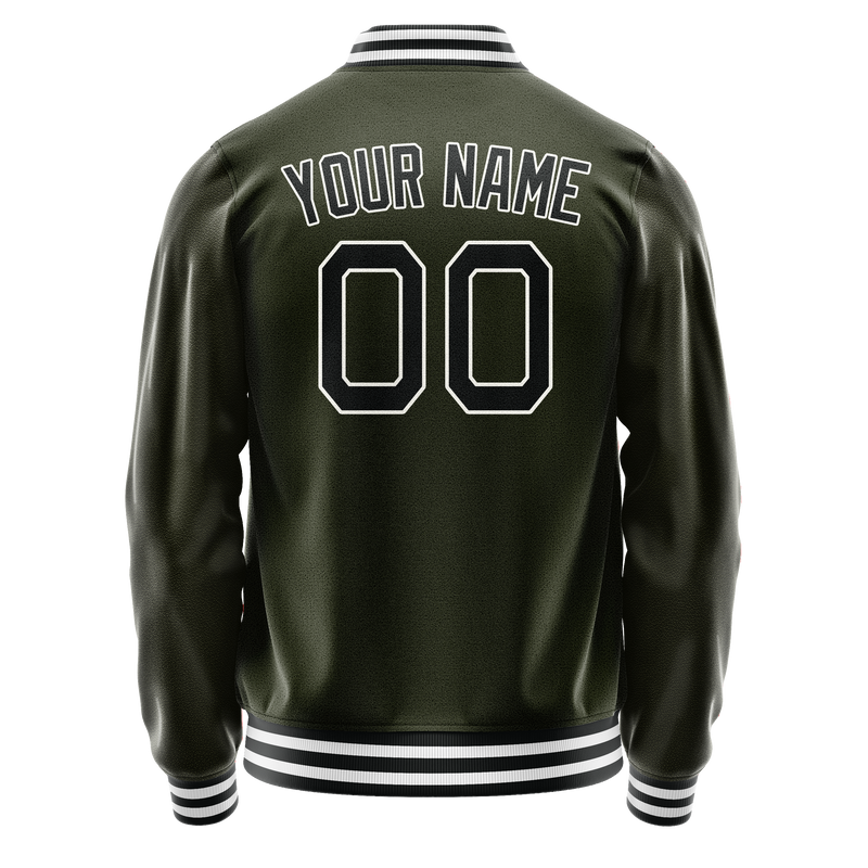 Custom Olive Black Solid Color Varsity Letterman Jacket JA02240617LH321