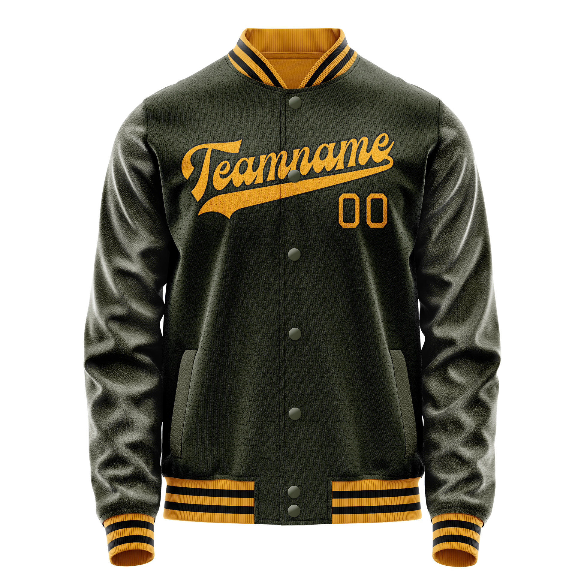 Custom Olive Gold Solid Color Varsity Letterman Jacket JA02240617LH315