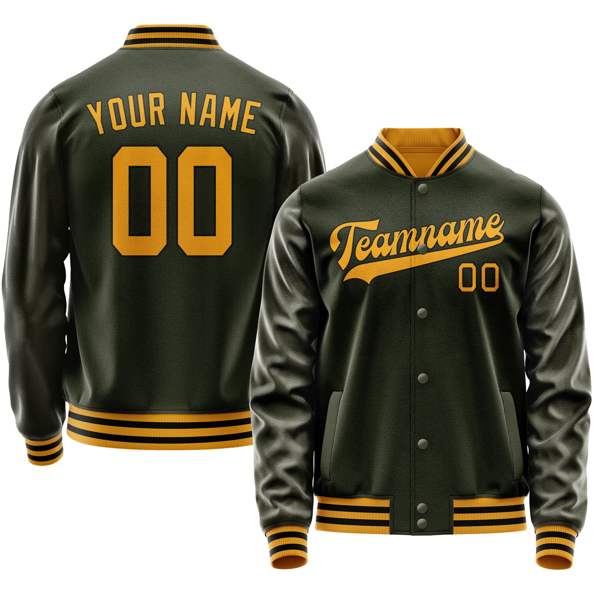Custom Olive Gold Solid Color Varsity Letterman Jacket JA02240617LH315