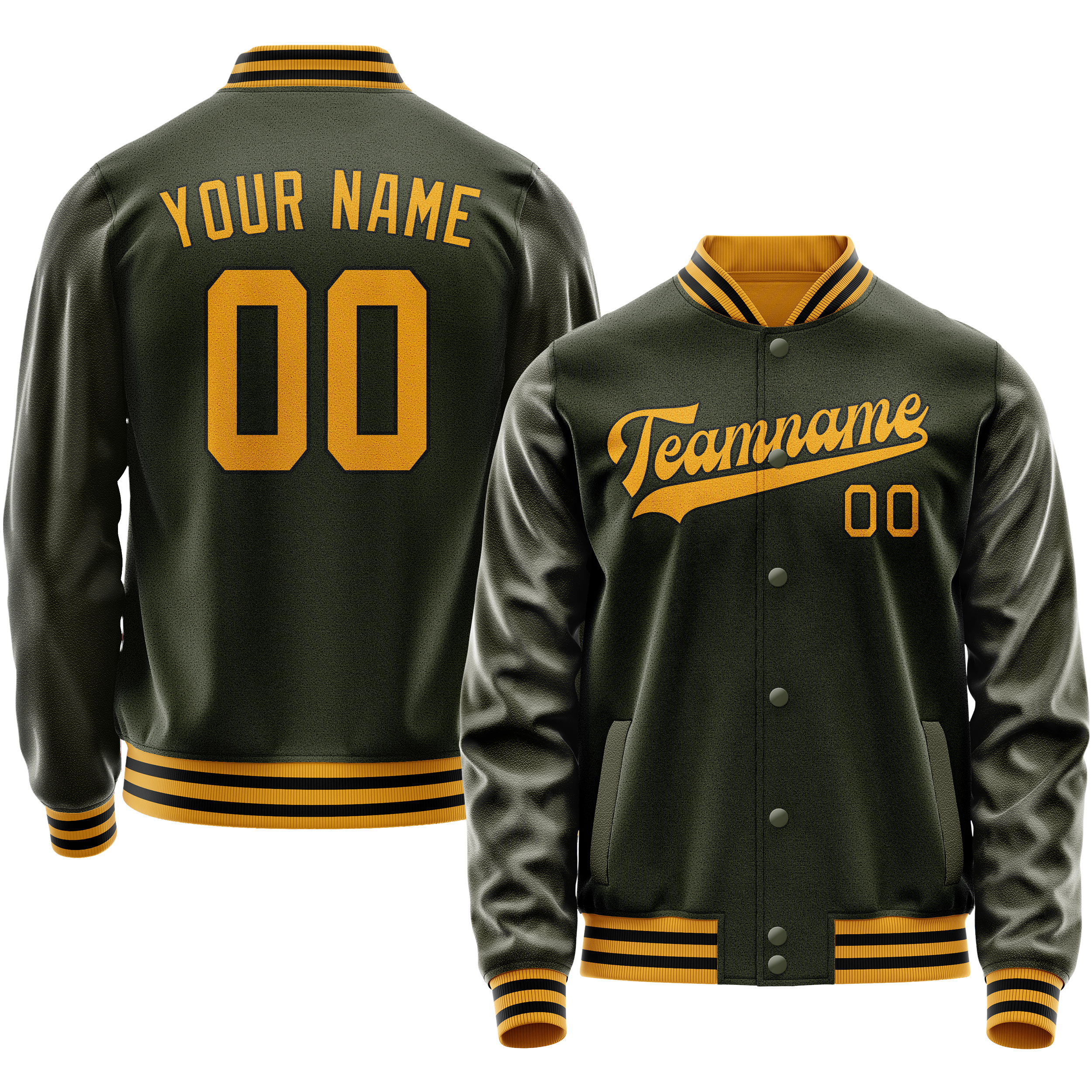 Custom Olive Gold Solid Color Varsity Letterman Jacket JA02240617LH315