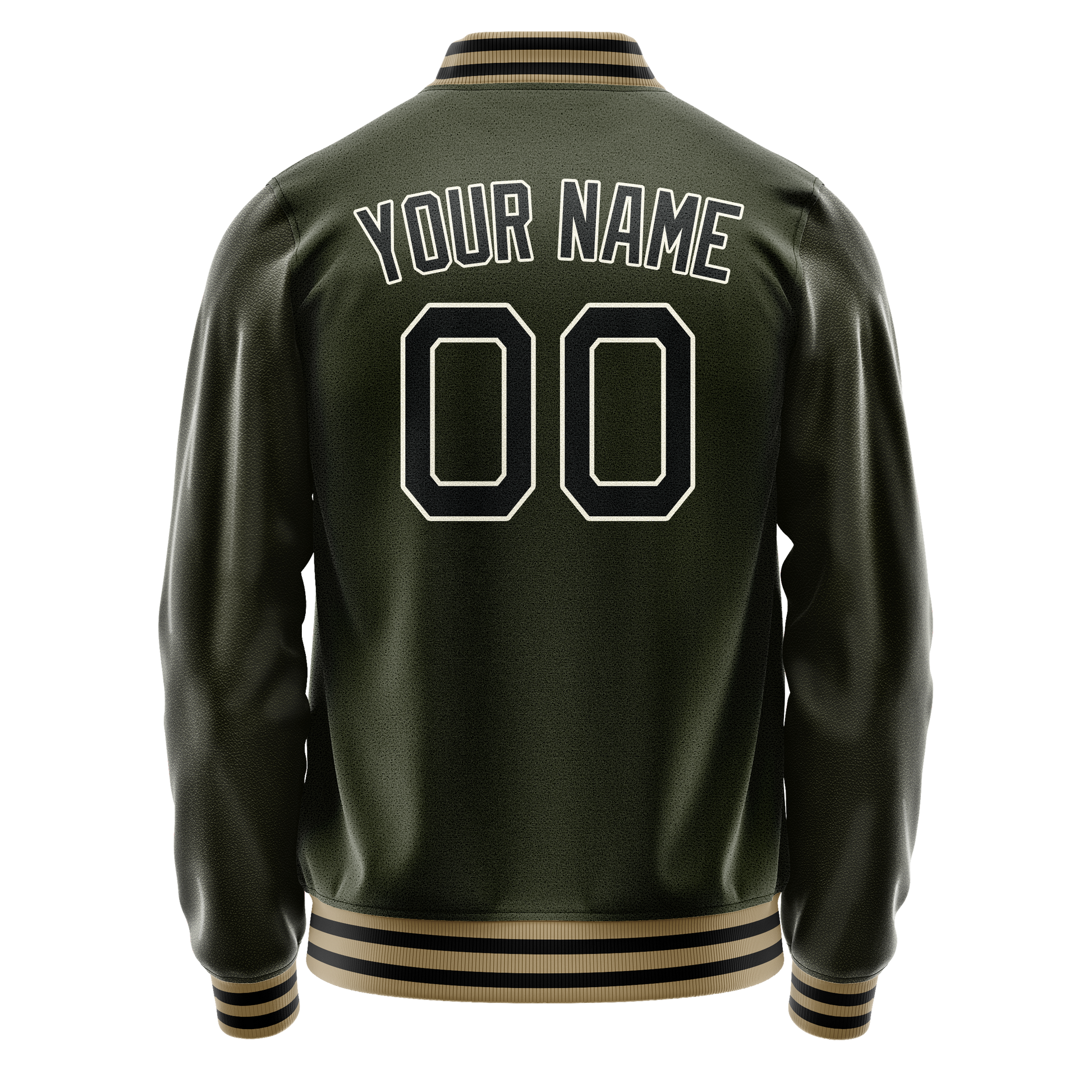Custom Olive Black Solid Color Varsity Letterman Jacket JA02240617LH306
