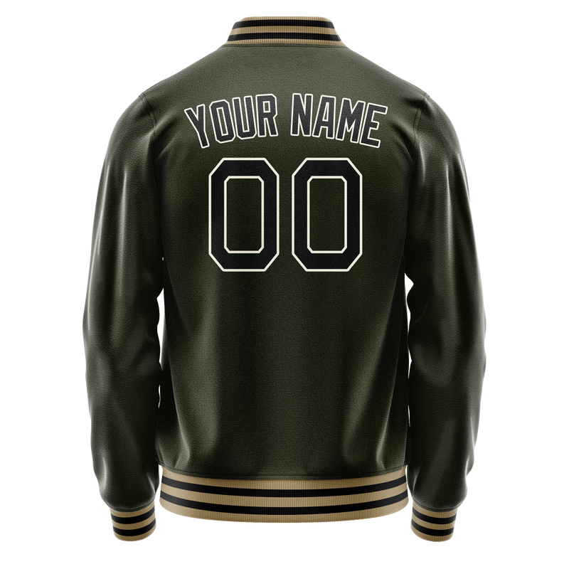 Custom Olive Black Solid Color Varsity Letterman Jacket JA02240617LH306