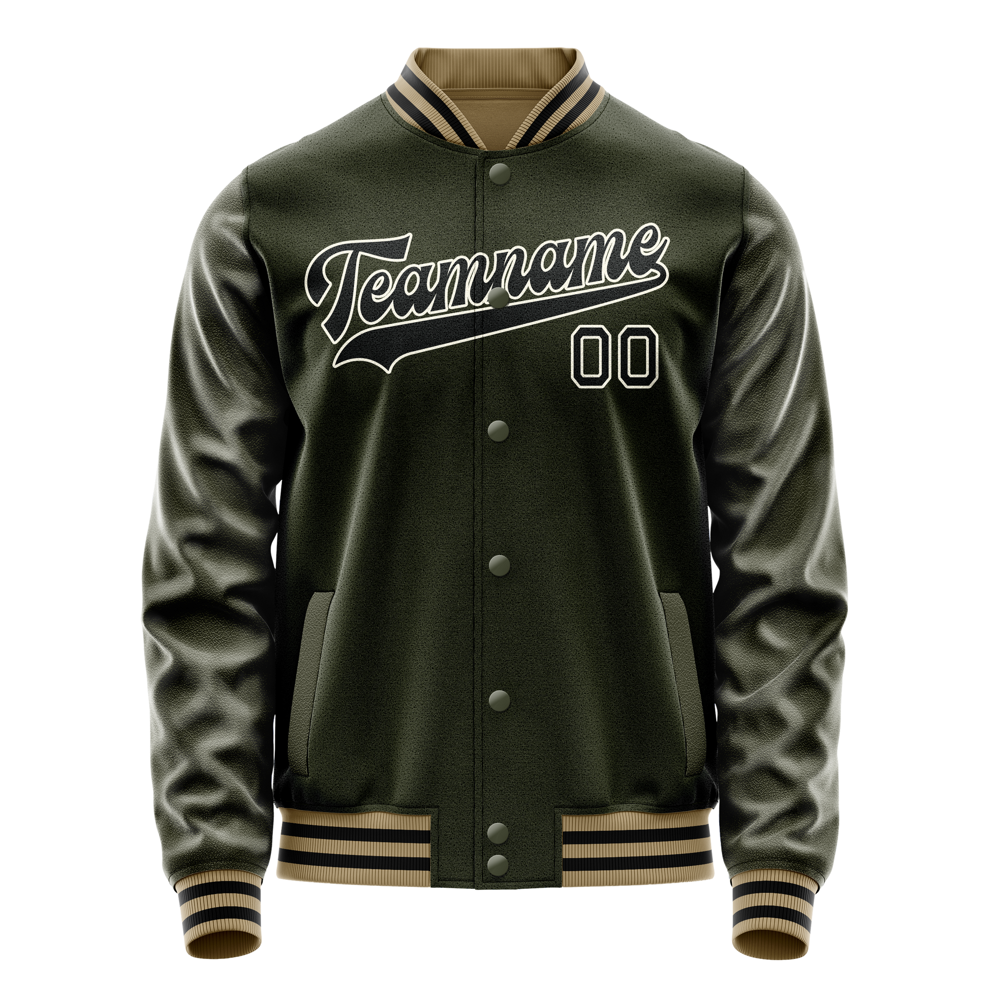 Custom Olive Black Solid Color Varsity Letterman Jacket JA02240617LH306