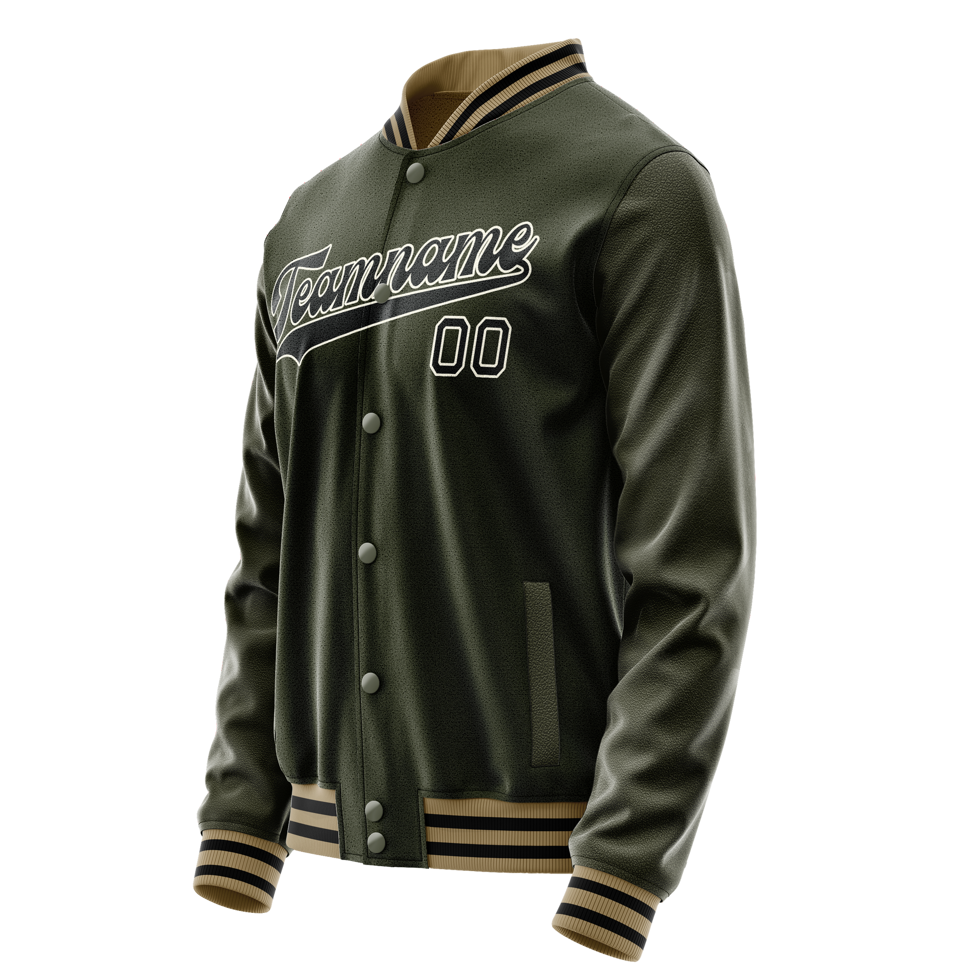 Custom Olive Black Solid Color Varsity Letterman Jacket JA02240617LH306