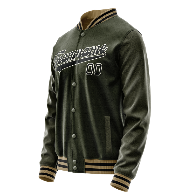 Custom Olive Black Solid Color Varsity Letterman Jacket JA02240617LH306