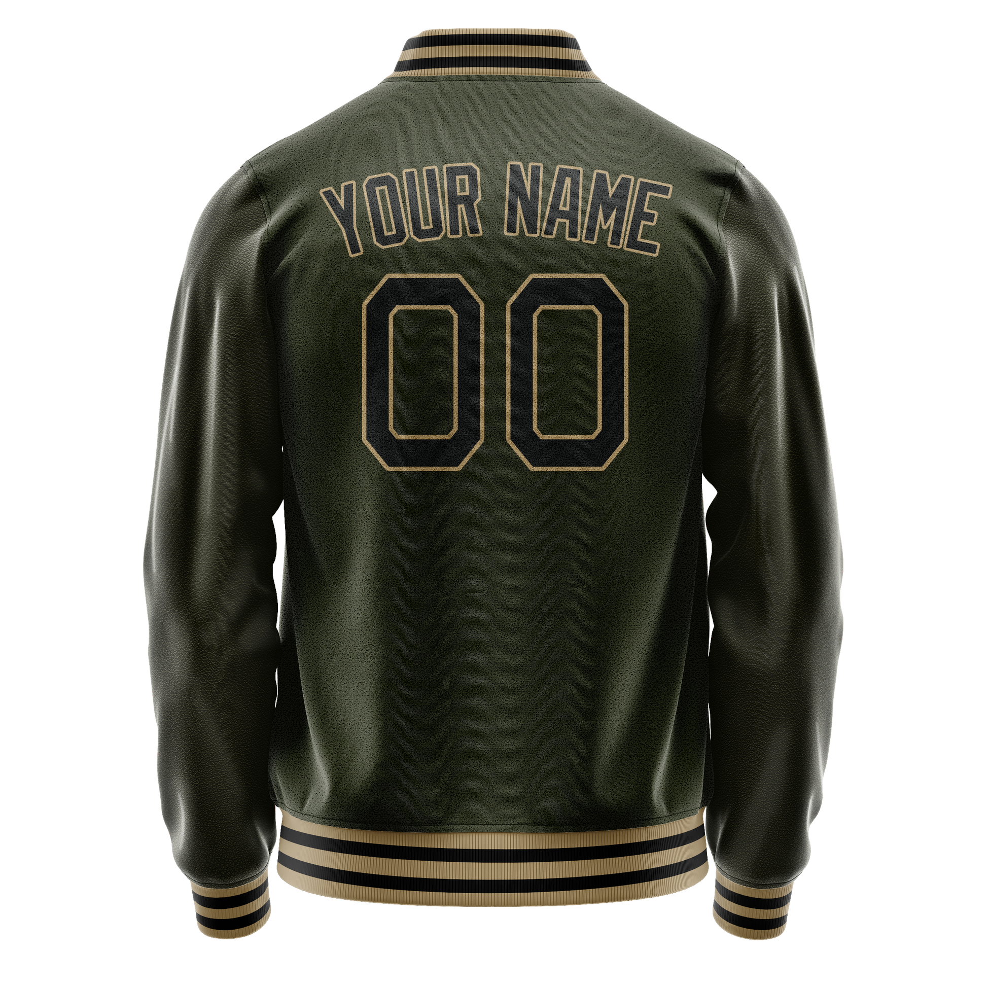 Custom Olive Black Solid Color Varsity Letterman Jacket JA02240617LH307