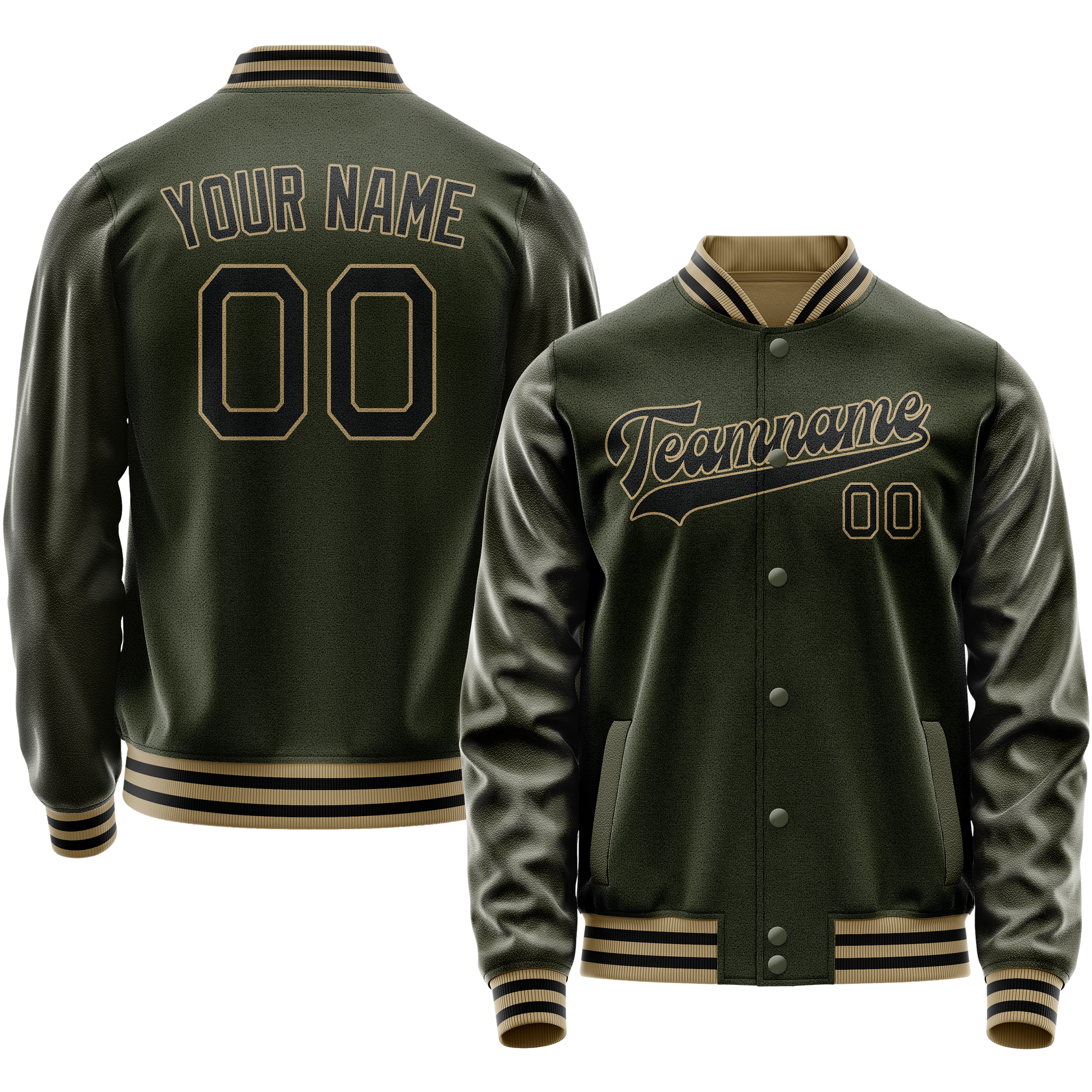 Custom Olive Black Solid Color Varsity Letterman Jacket JA02240617LH307