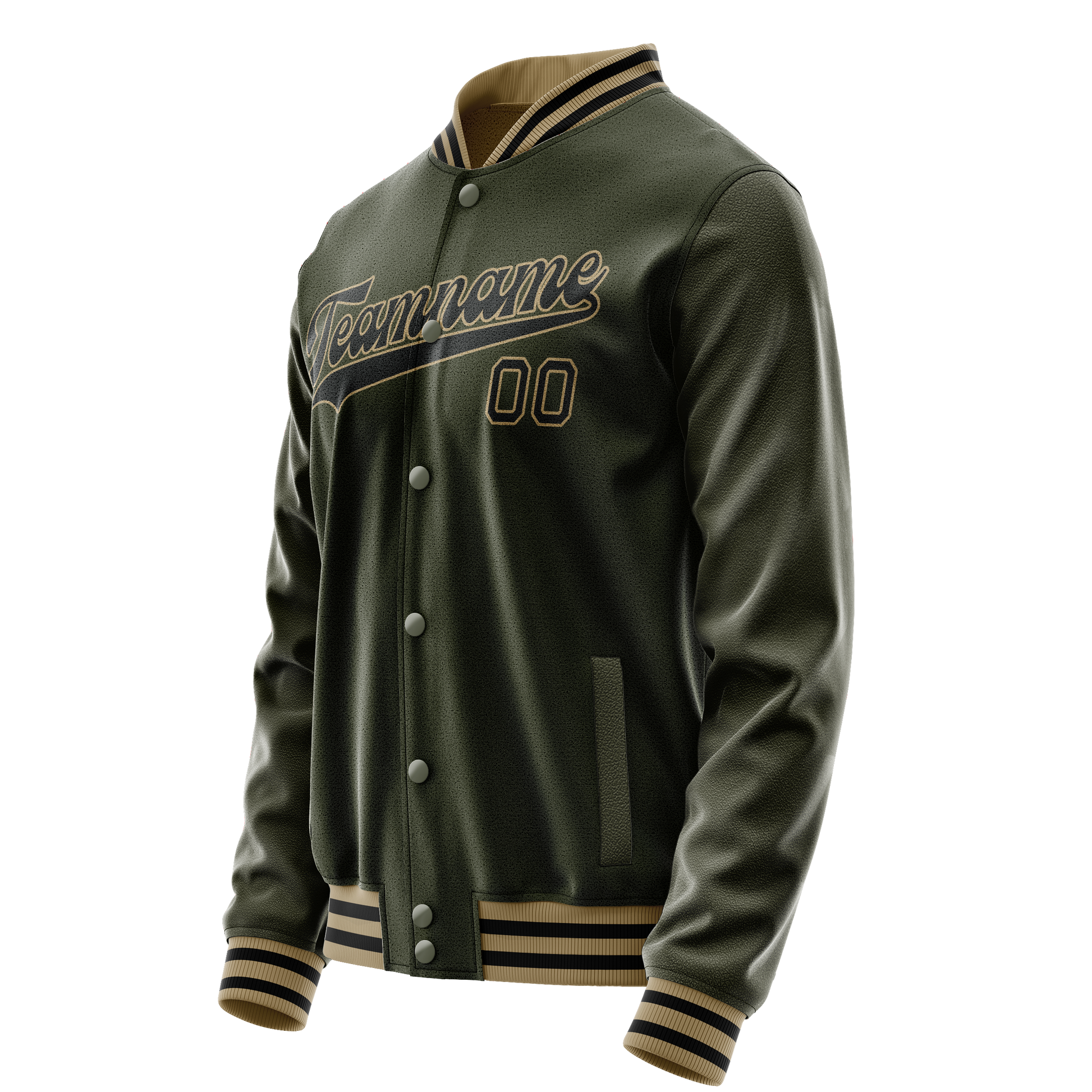 Custom Olive Black Solid Color Varsity Letterman Jacket JA02240617LH307