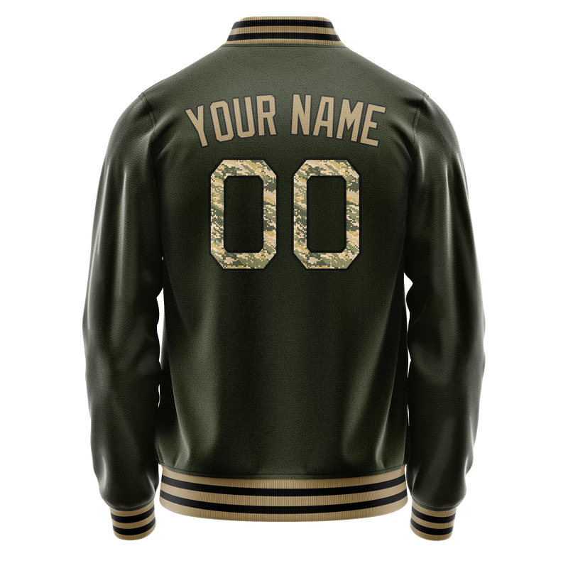 Custom Olive Camo Solid Color Varsity Letterman Jacket JA02240617LH309
