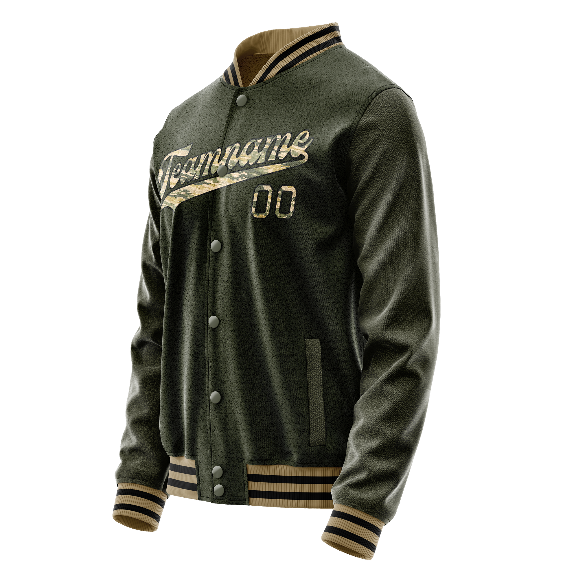 Custom Olive Camo Solid Color Varsity Letterman Jacket JA02240617LH309