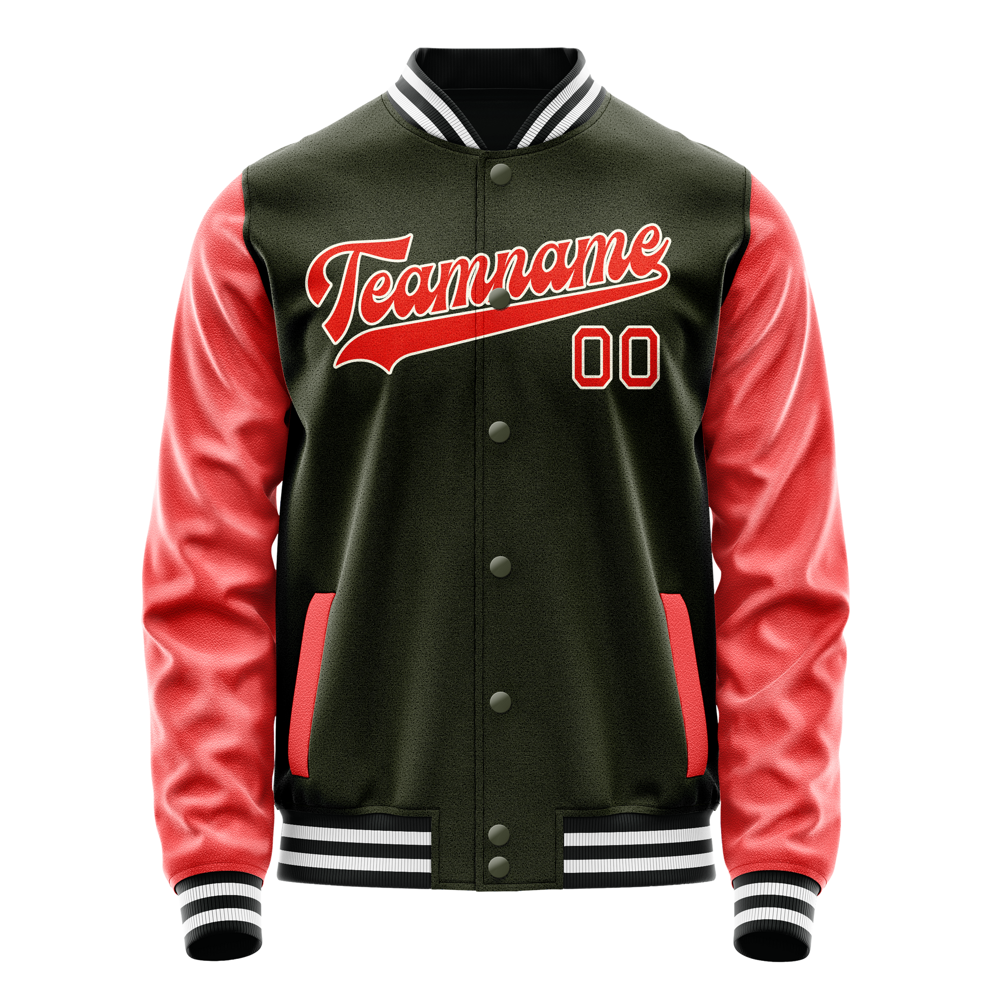Custom Olive Orange Solid Color Varsity Letterman Jacket JA02240617LH325