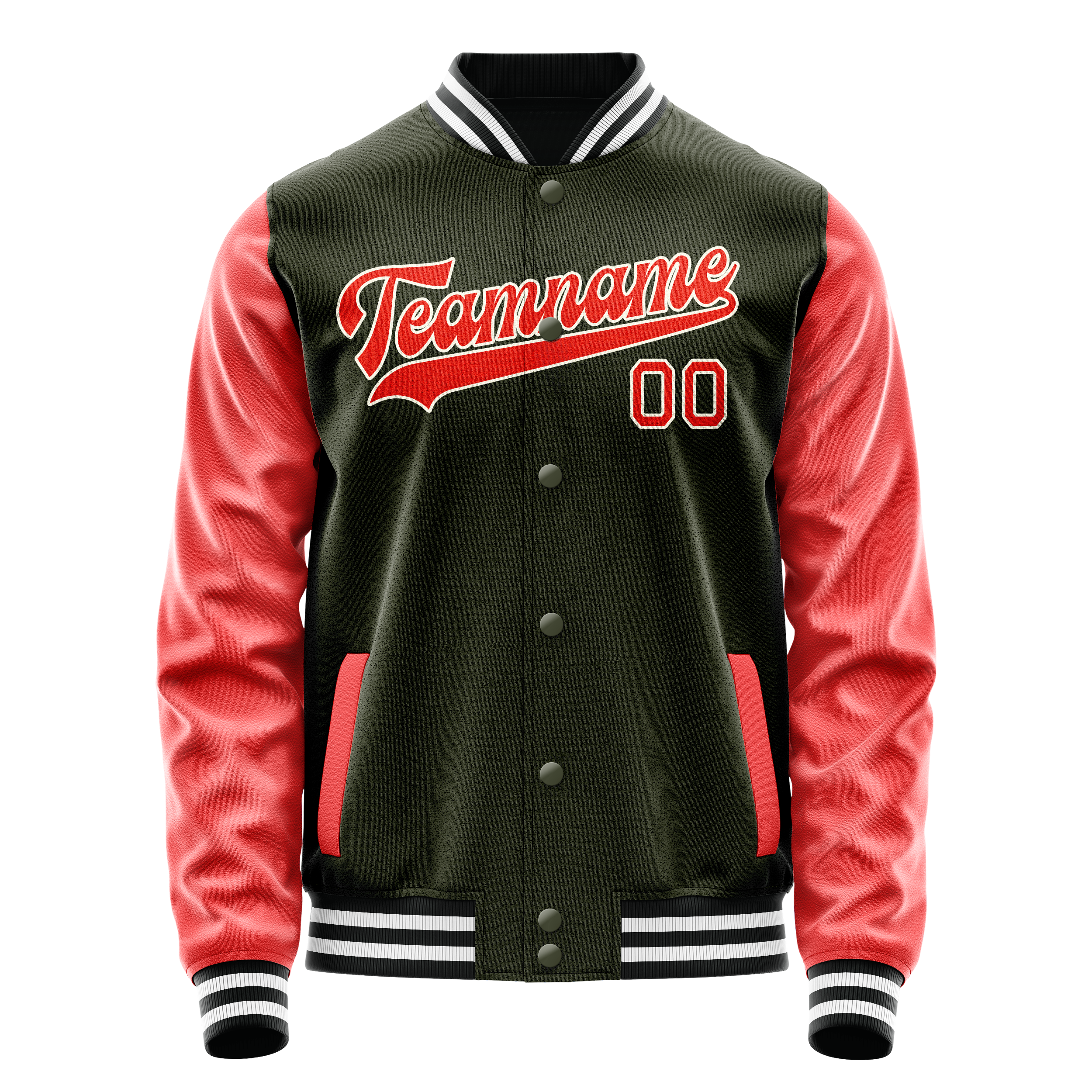 Custom Olive Orange Solid Color Varsity Letterman Jacket JA02240617LH325